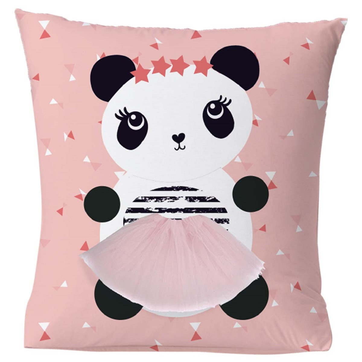 Coussin coton rose avec panda 40x40cm