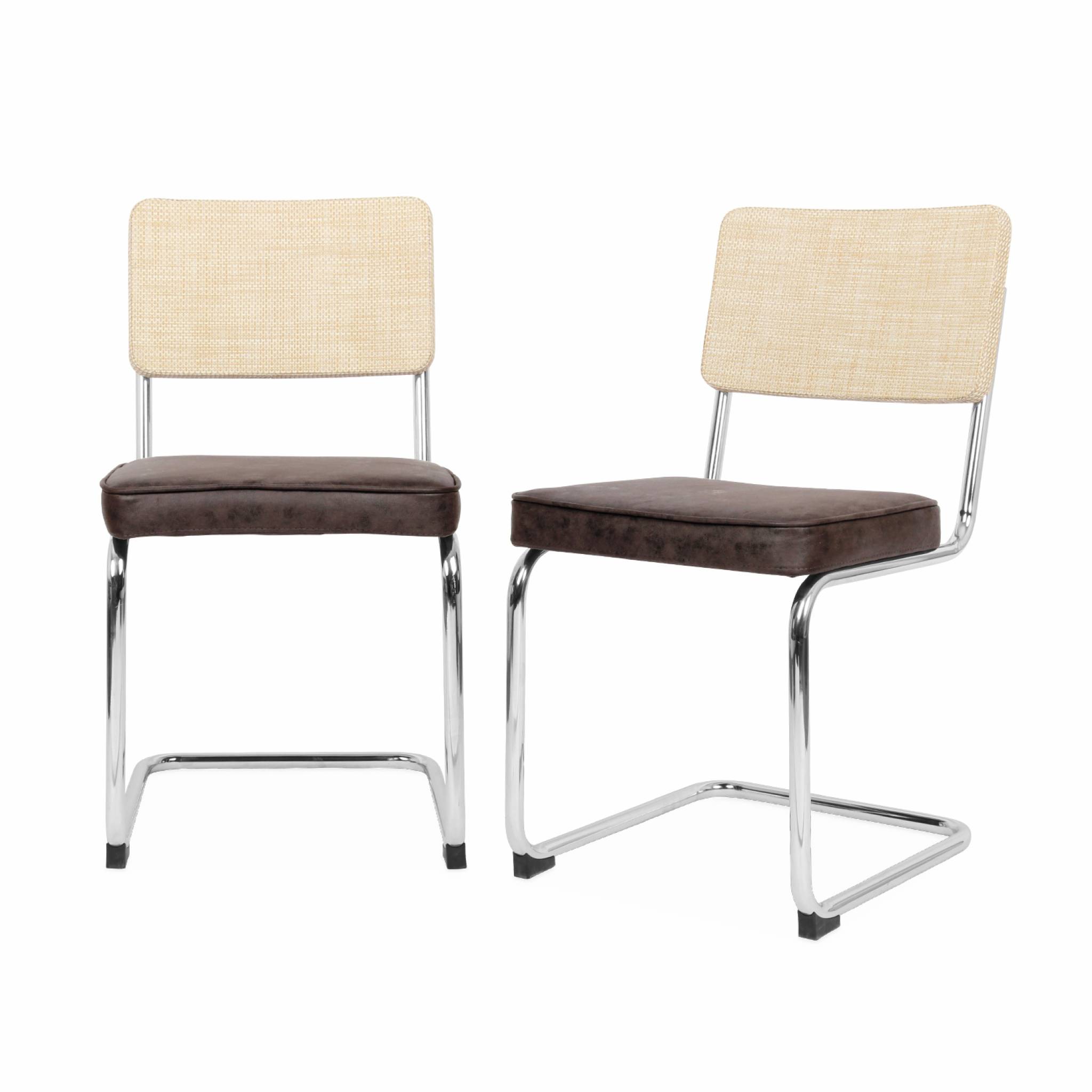 2 chaises cantilever, tissu marron foncé et résine