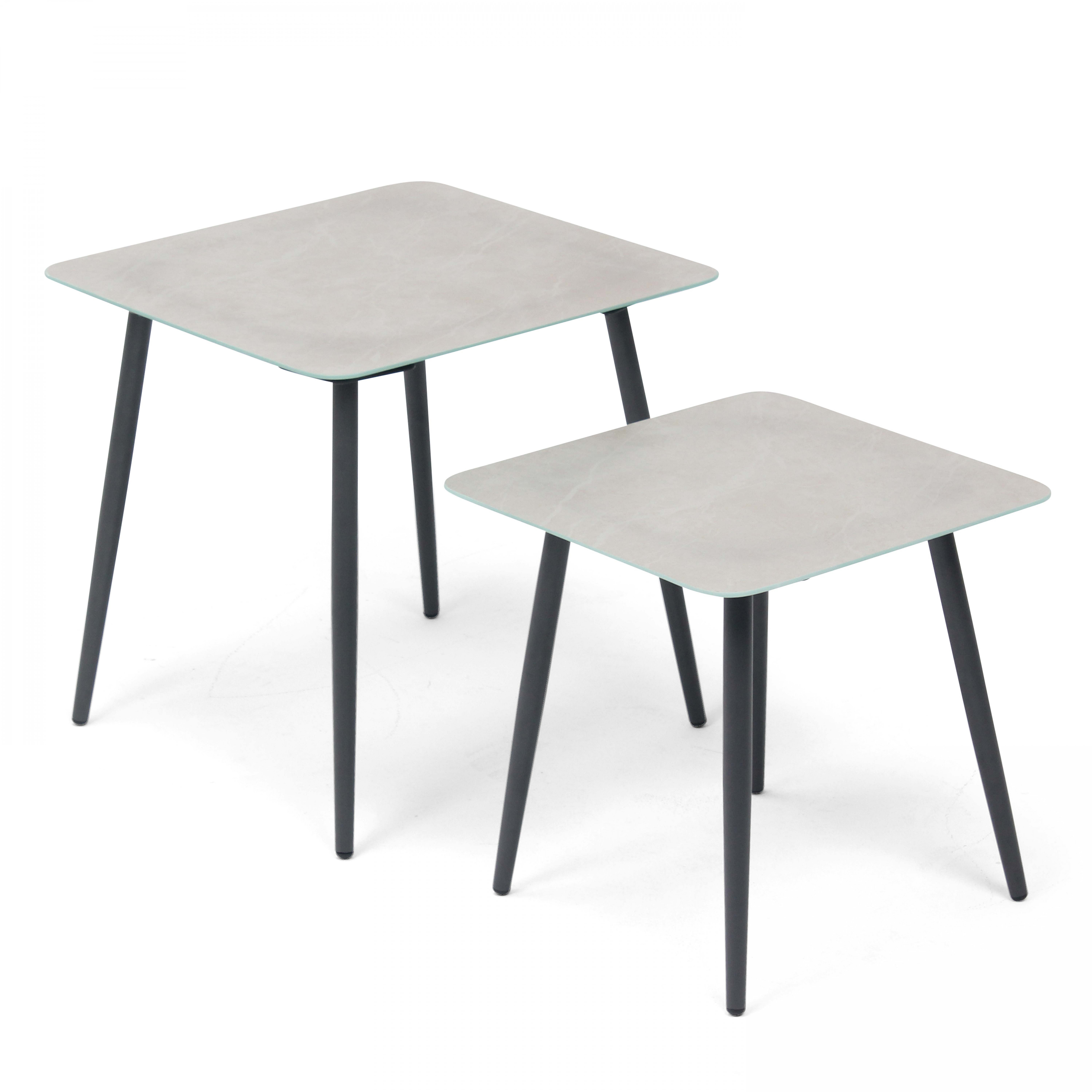 Lot de 2 tables basses de jardin en acier gris