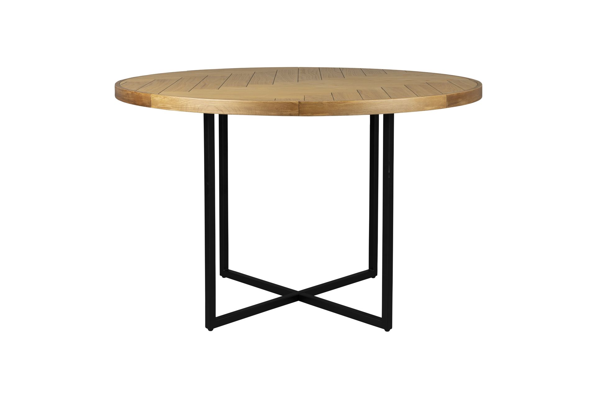Table de repas ronde en bois clair et acier noir D 120
