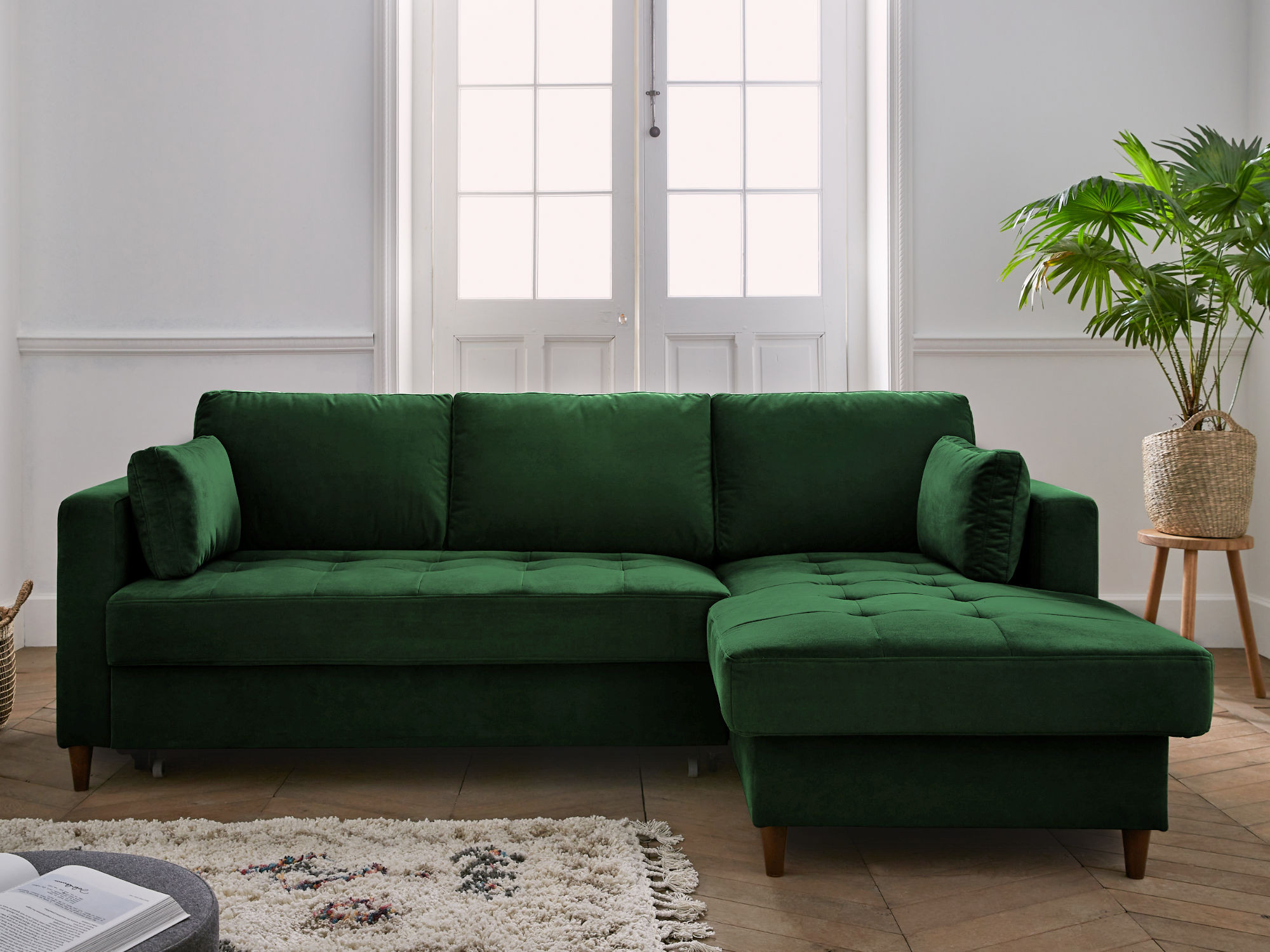 Anna - Canapé d'angle droit convertible 4 places Velours Vert - Vue supplémentaire 2