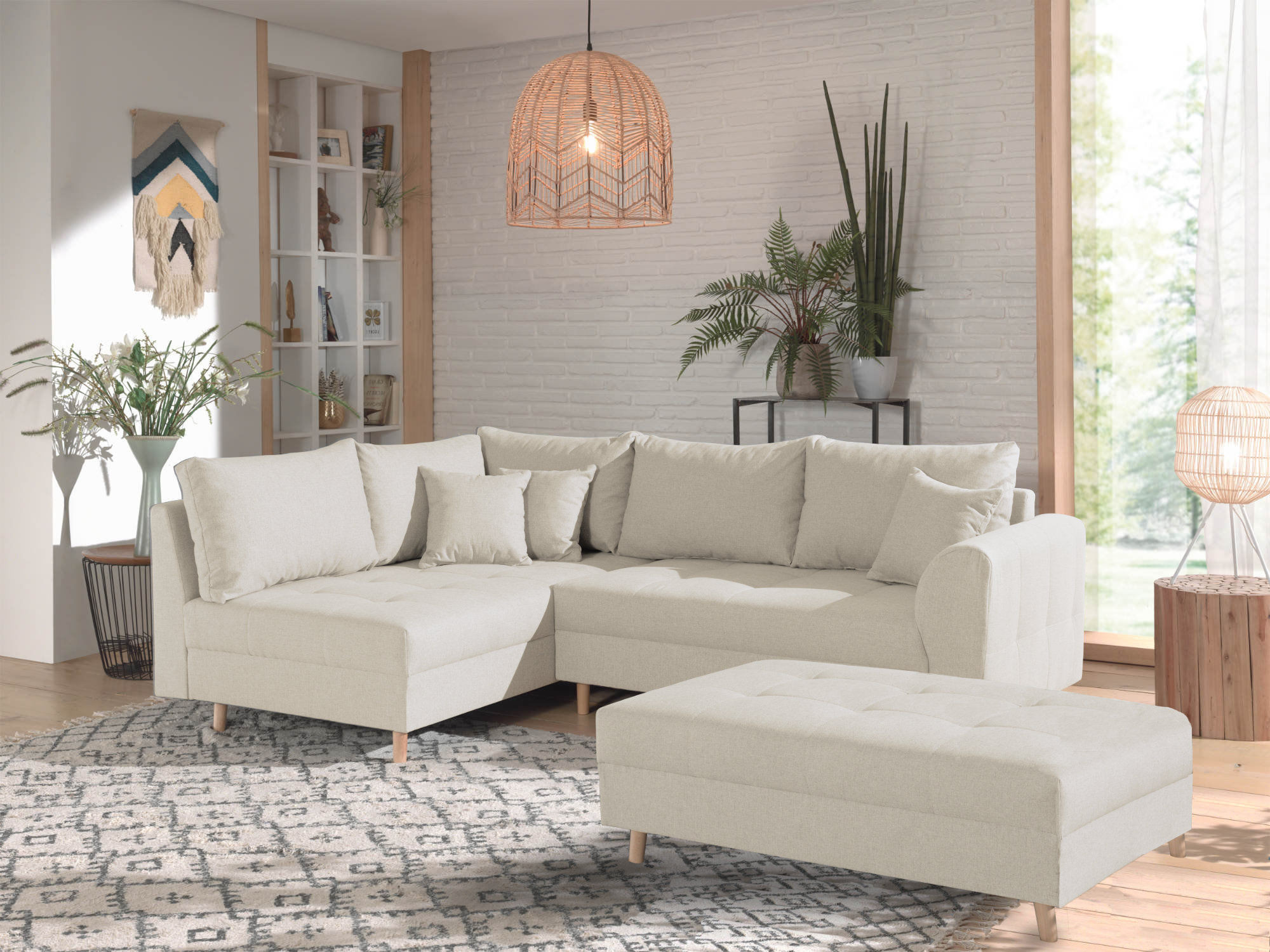 Canapé d'angle gauche convertible 4 places Tissu Beige - Vue supplémentaire 1