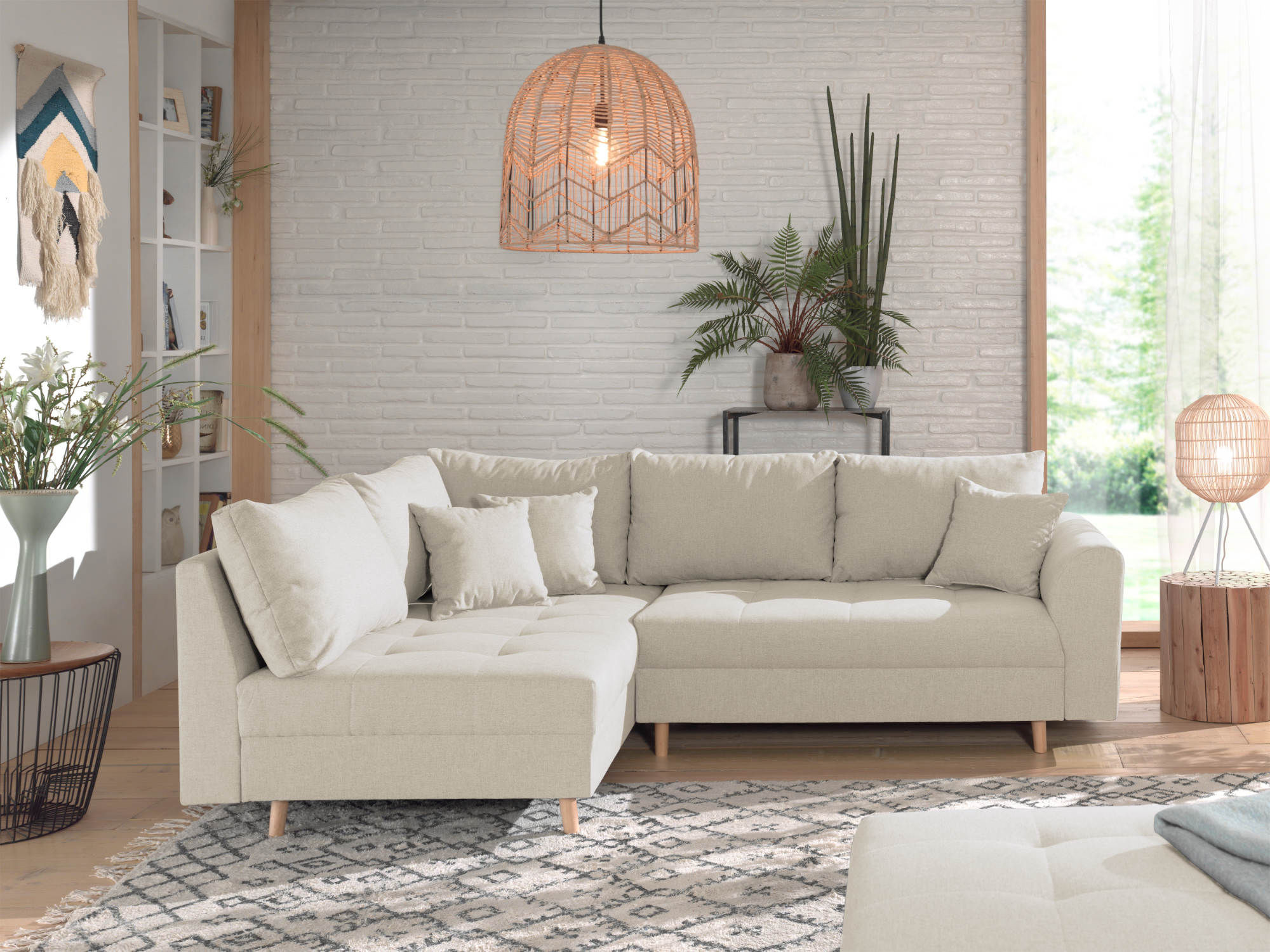 Canapé d'angle gauche convertible 4 places Tissu Beige - Vue supplémentaire 2