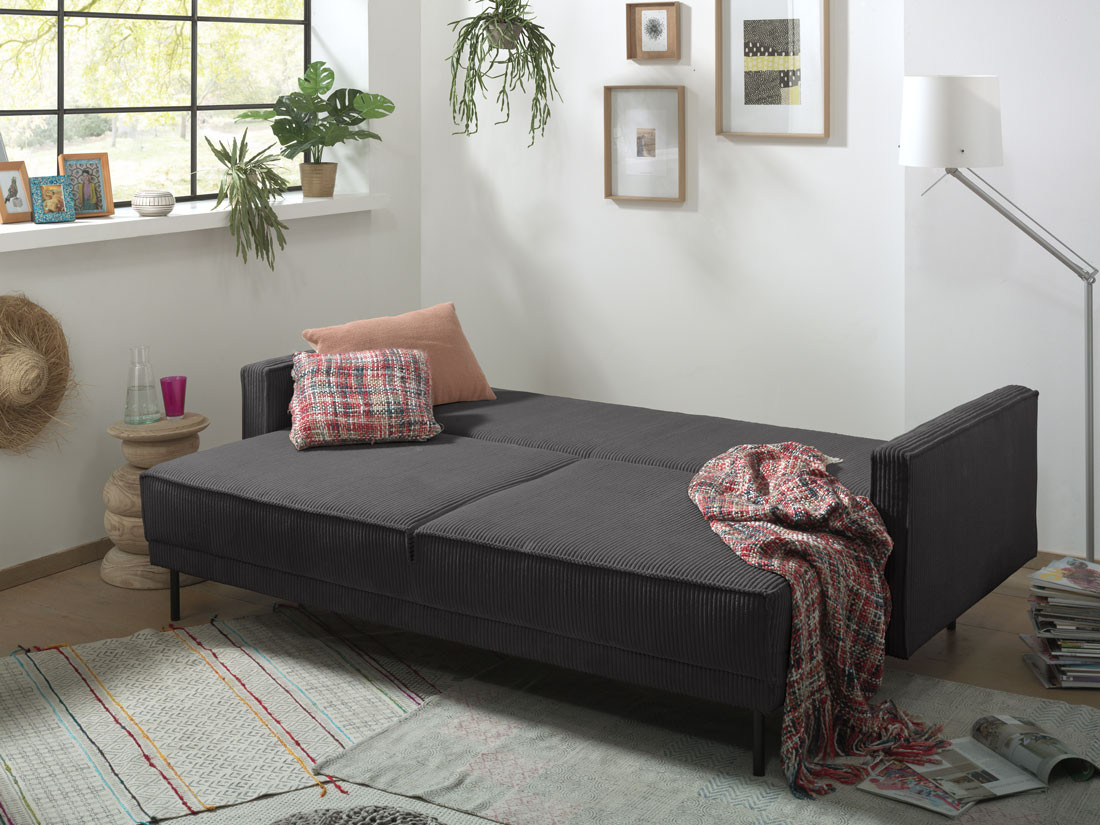 Charlie - Canapé droit convertible 3 places Velours Gris foncé - Vue supplémentaire 2