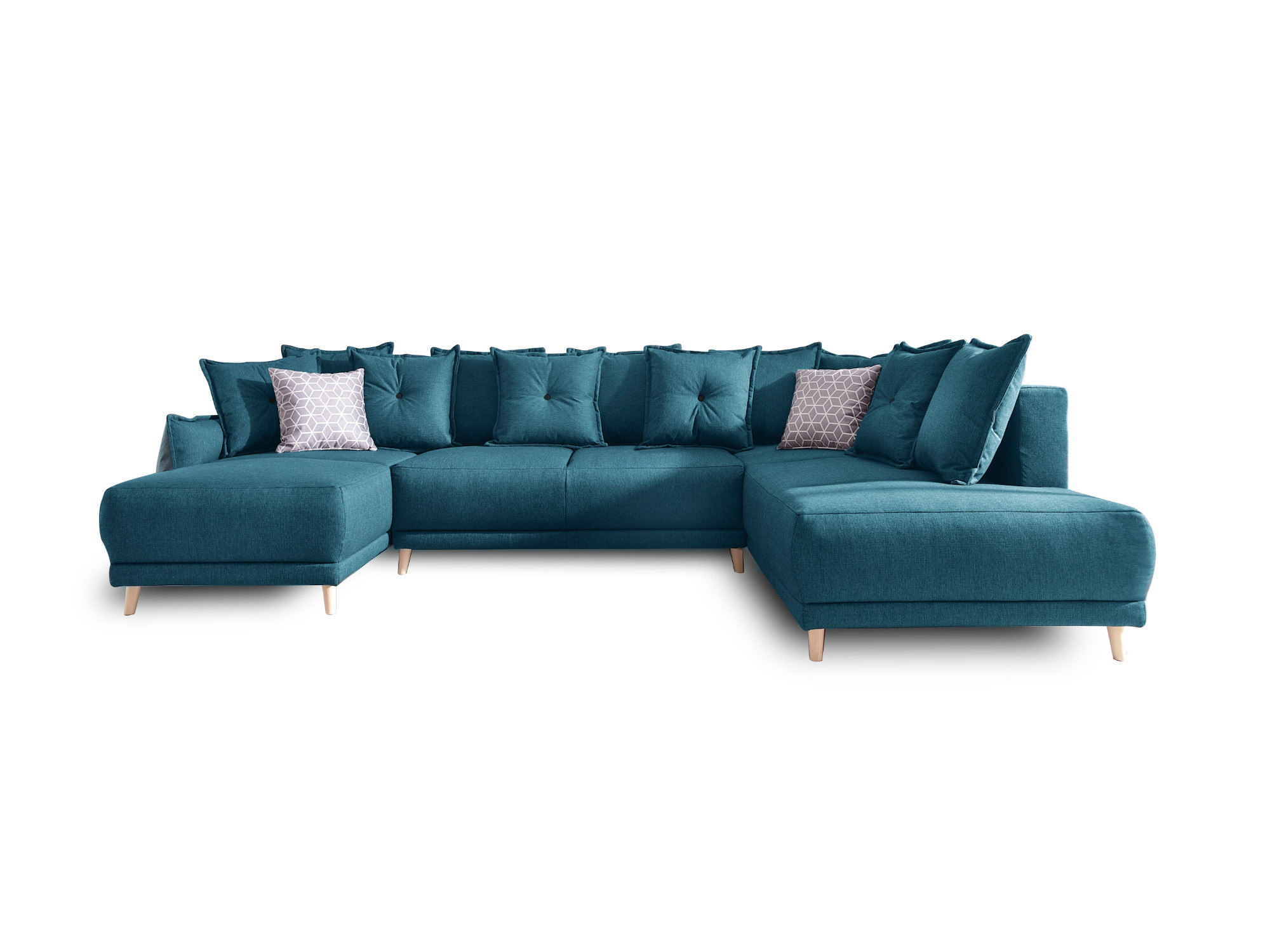 Canapé d'angle 7 places Bleu Tissu Moderne Panoramique