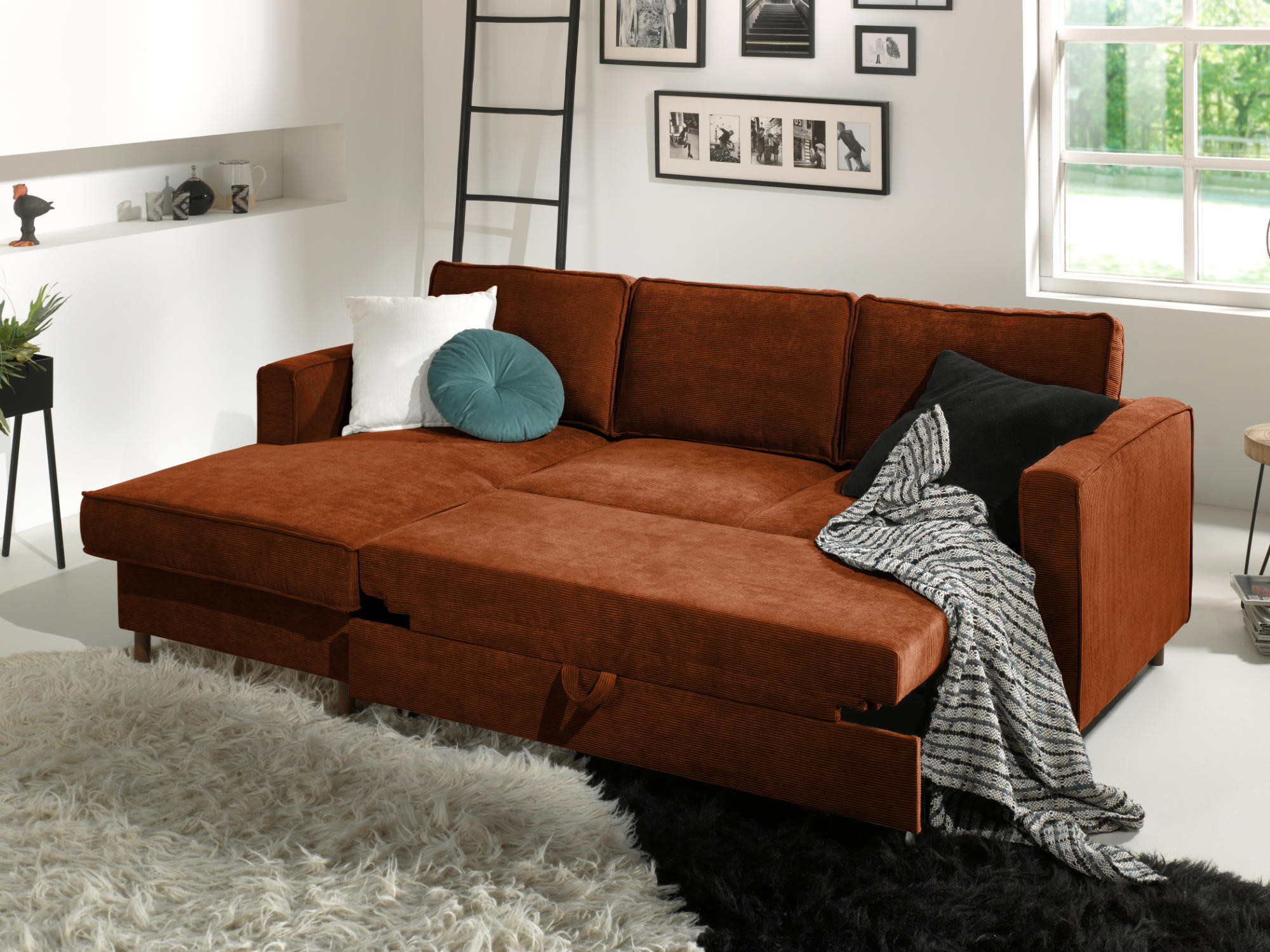 Jake - Canapé d'angle gauche convertible 4 places Velours côtelé Rouille - Vue supplémentaire 2