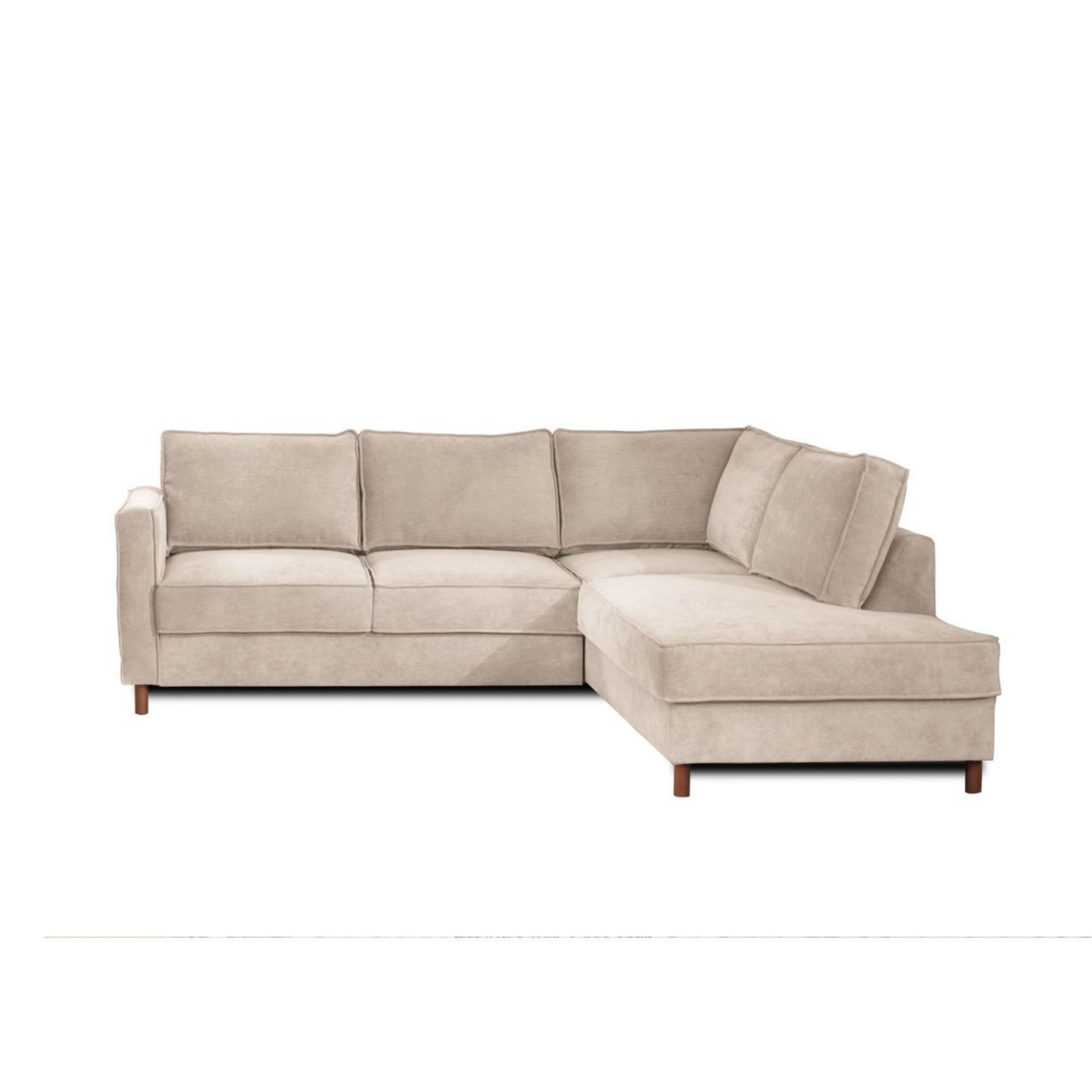 Canapé d’angle droit convertible 5 places en velours côtelé beige