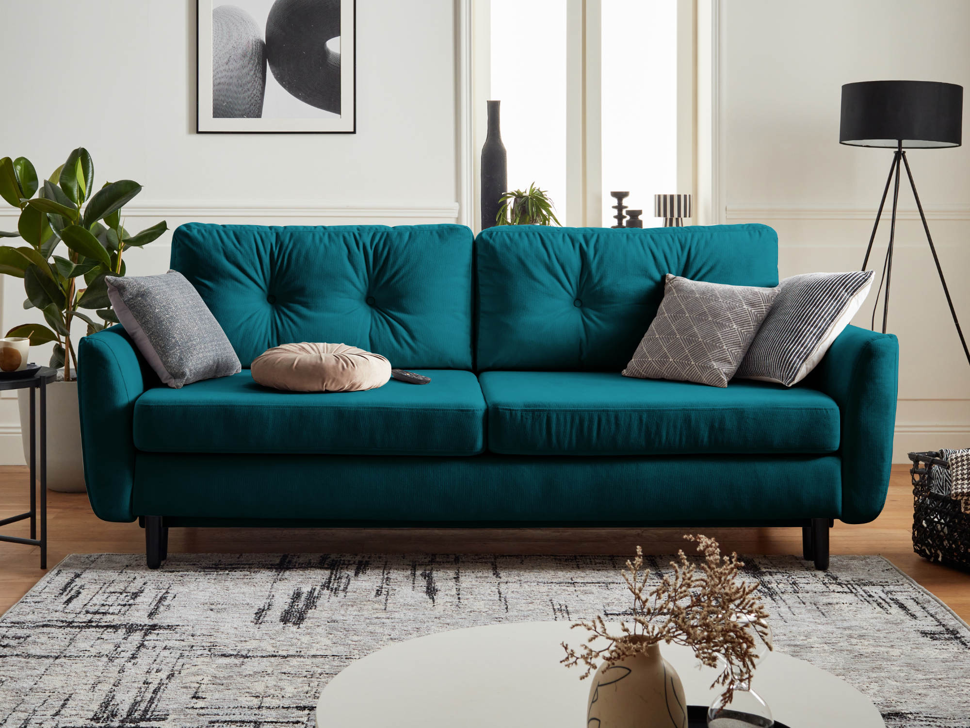 nils - Canapé convertible velours Bleu - Vue supplémentaire 2