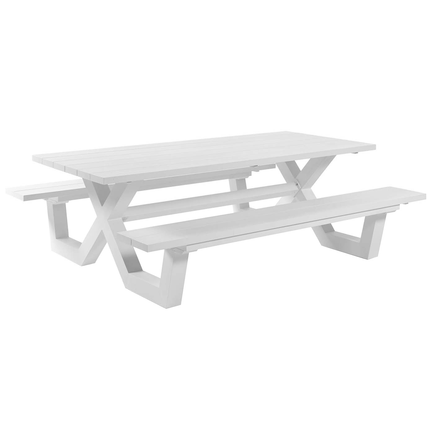 Table de pique-nique 10 personnes en aluminium blanc L220