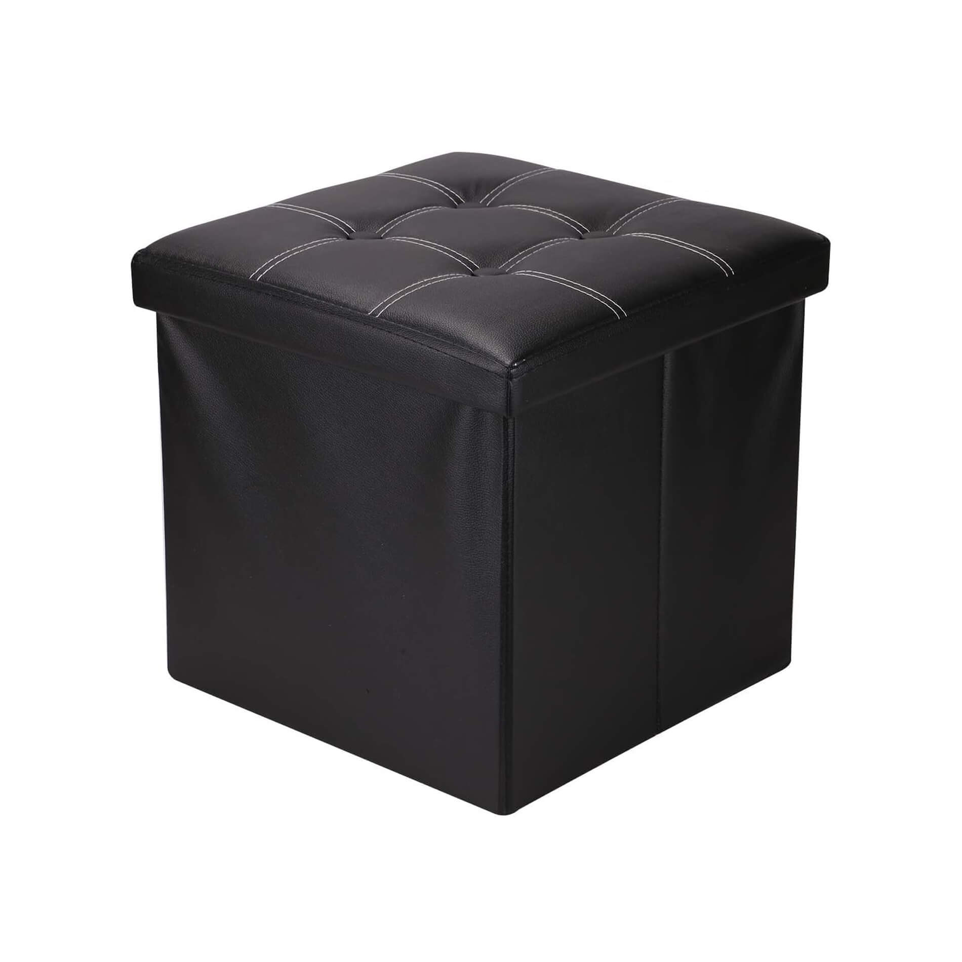 repose-pieds cube 30x30x30 cm en similicuir noir
