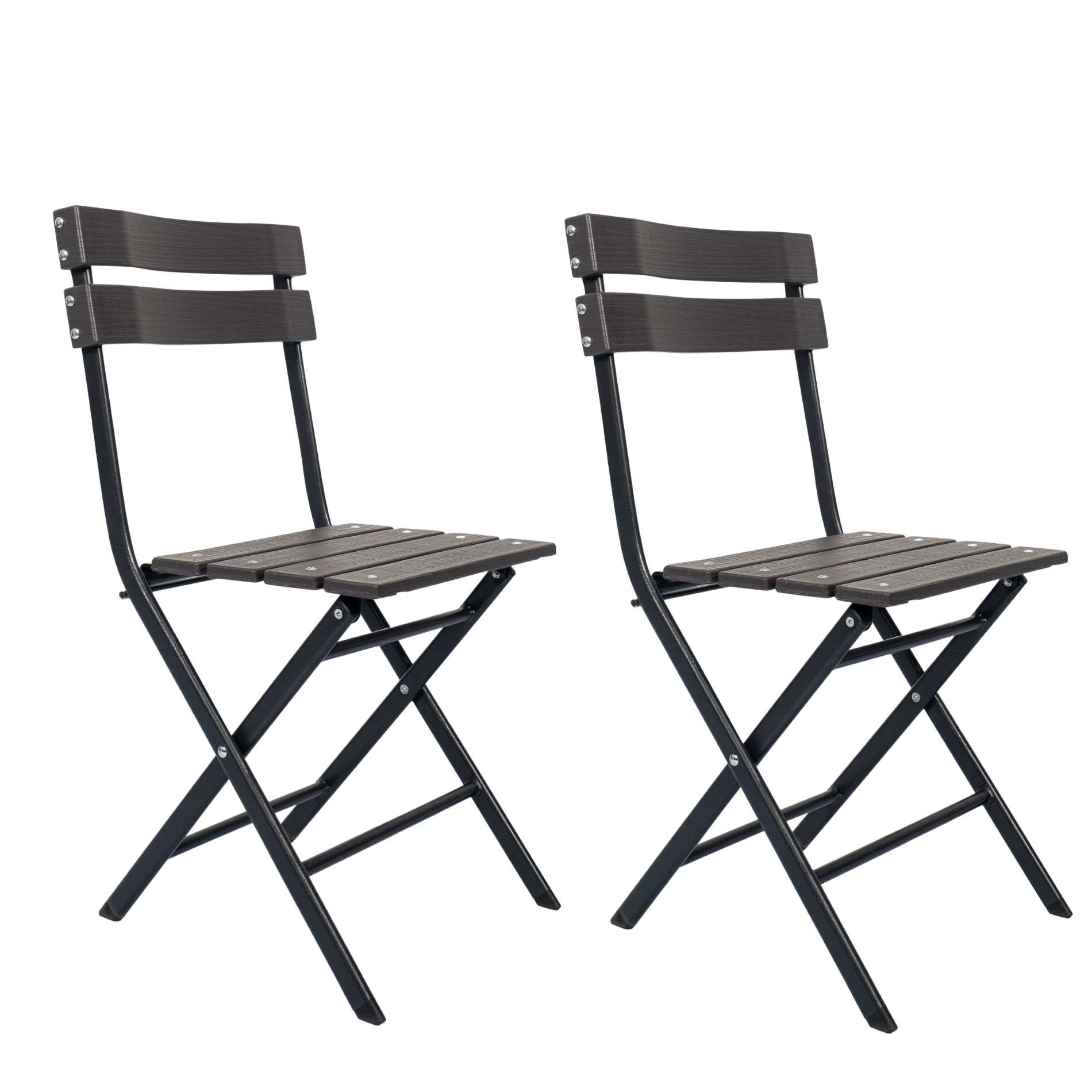 lot de 2 chaises de jardin pliantes en plastique gris foncé et noir