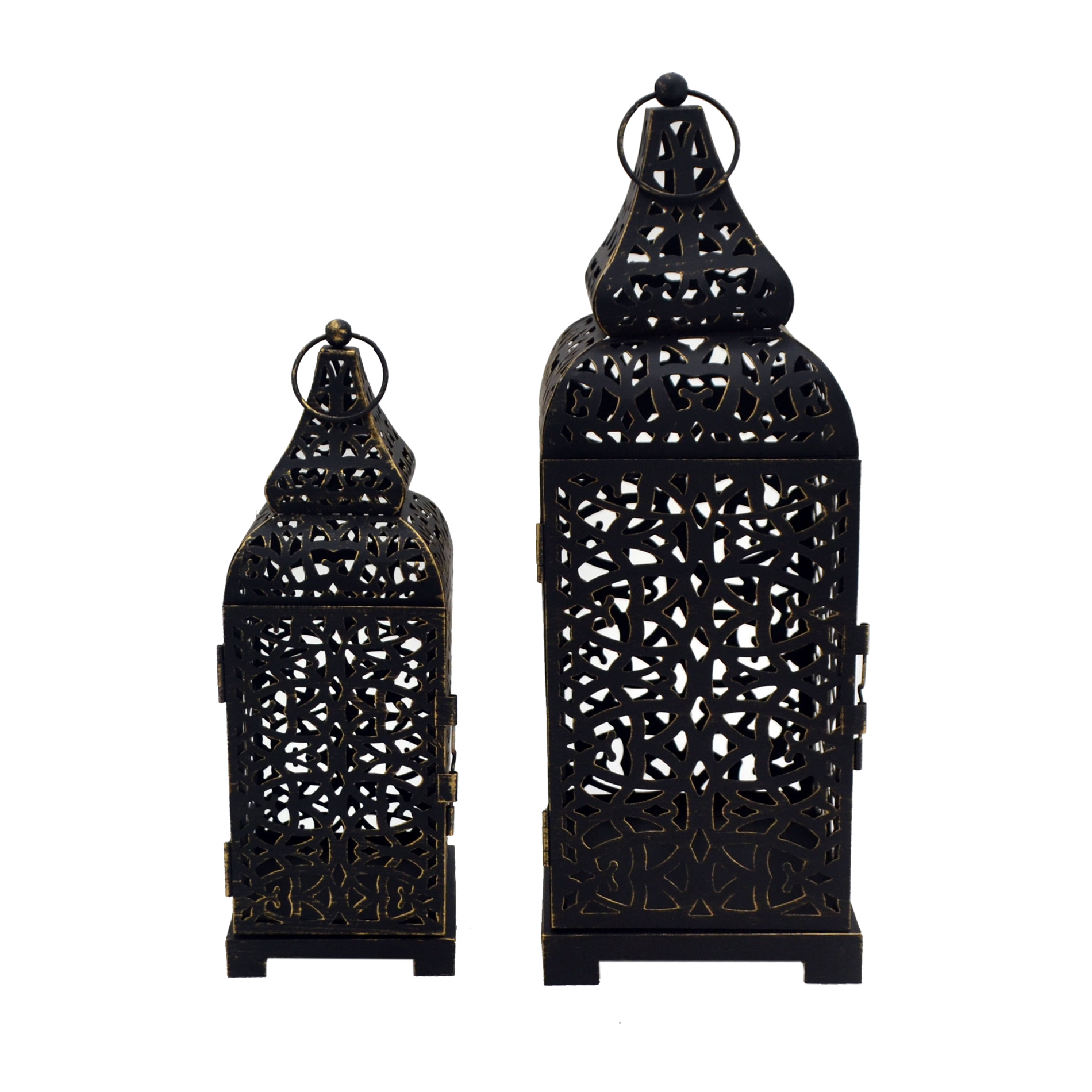 2 Bougeoirs lanternes ethnique en métal noir