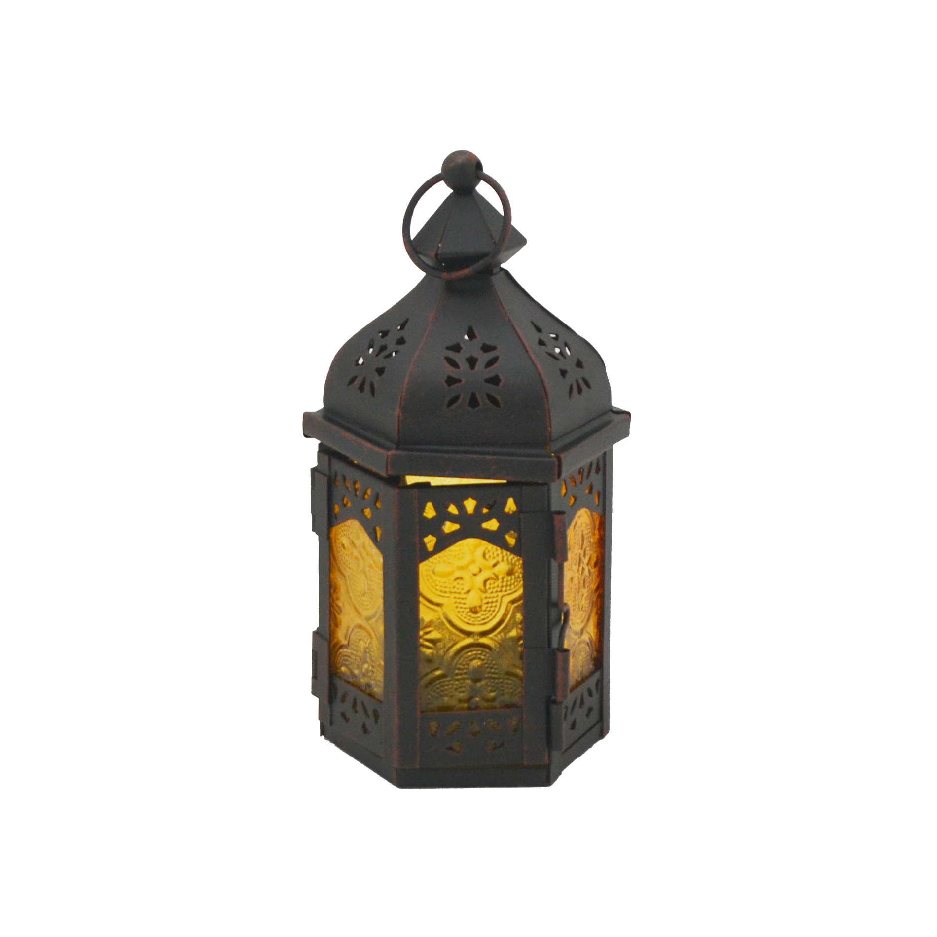 Lanterne 9x8x17 cm en métal et verre noir et jaune