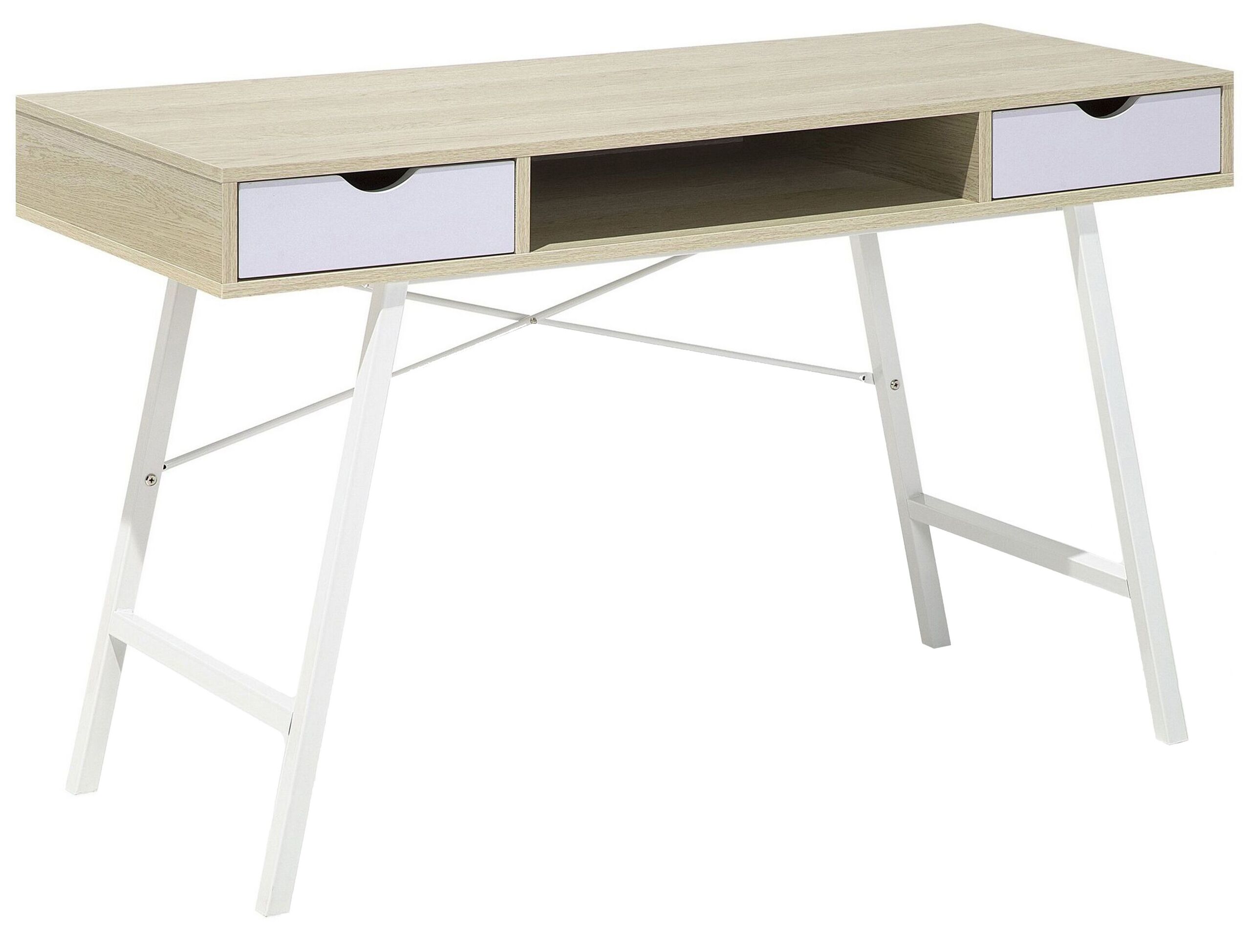 bureau bois clair et blanc avec tiroir 120 x 48 cm