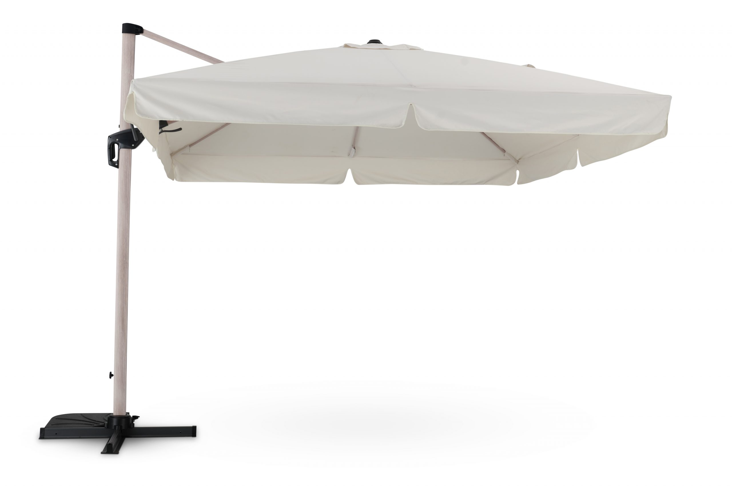 Parasol suspendu structure imitation bois et tissu blanc naturel 3x3m