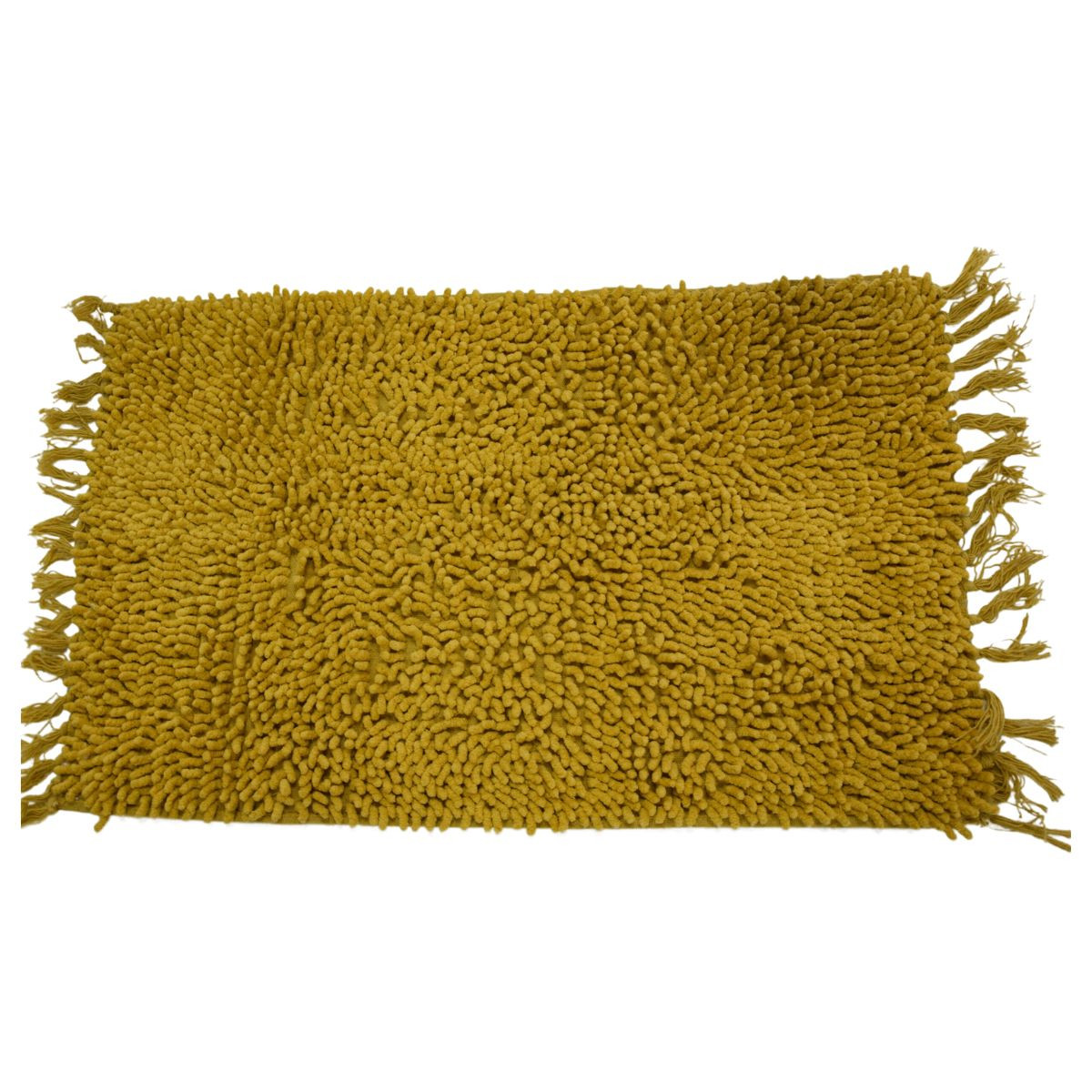 tapis de bain coton uni à franges ocre 50x70cm