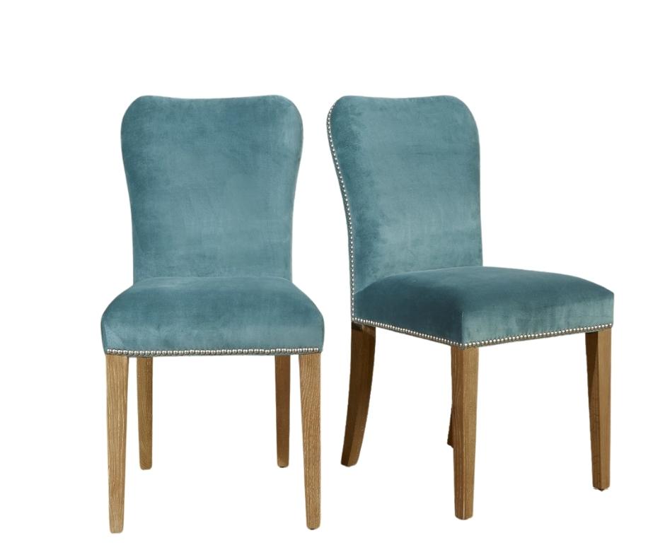 HUNTER – Chaises en chêne et velours clouté (lot de 2) bleu arctique