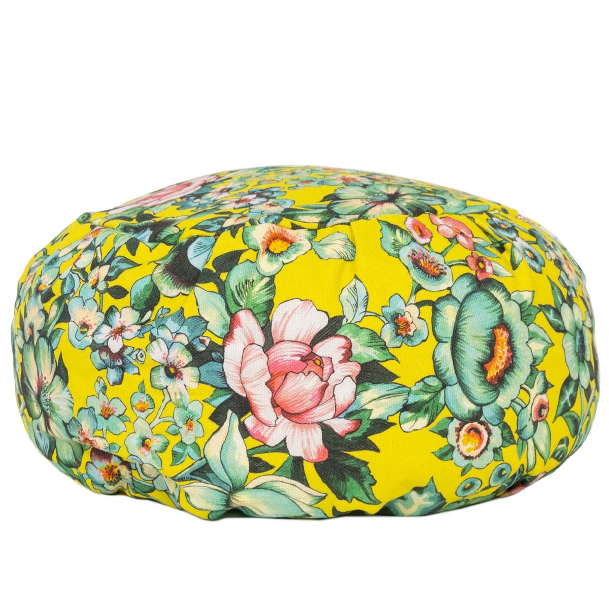 Coussin de méditation en coton imprimé fleuri jaune