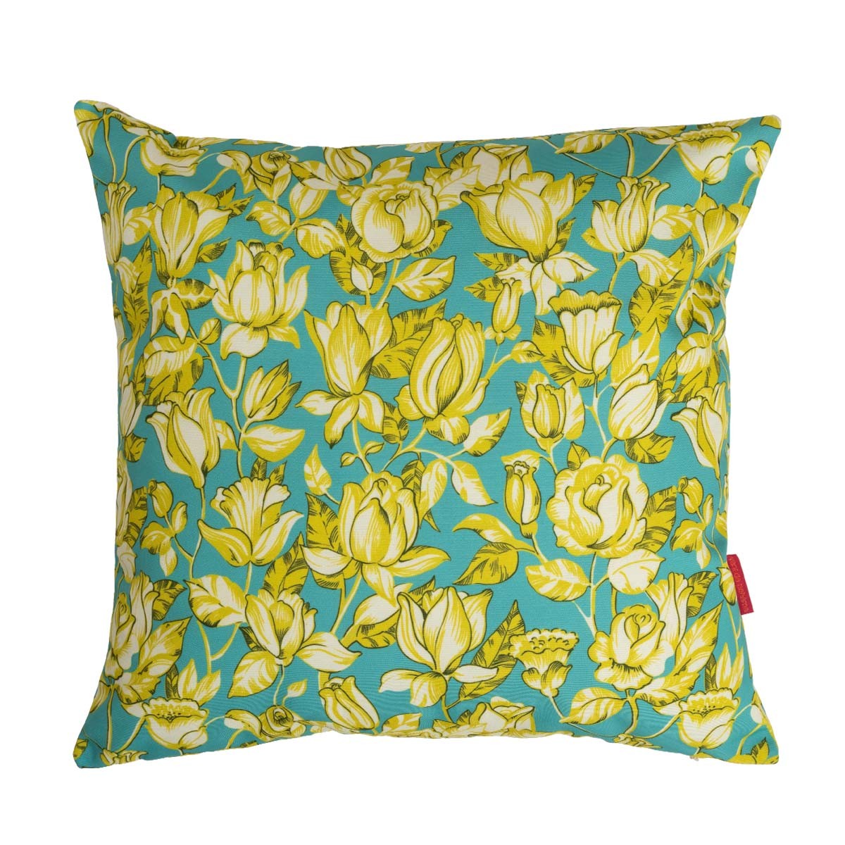 Housse de coussin extérieur fleuri turquoise 45x45cm