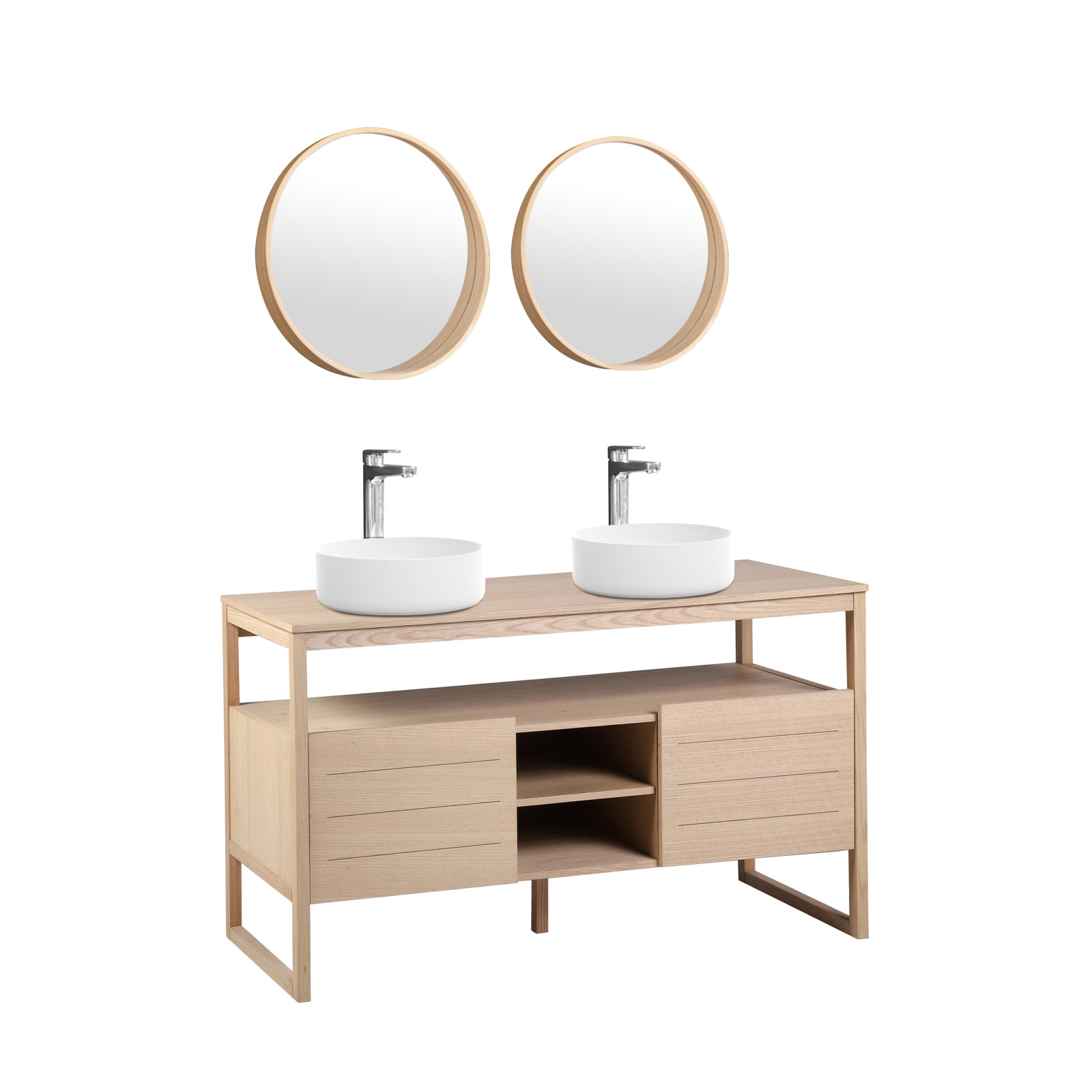 Meuble de salle de bain avec miroirs et vasques blanches
