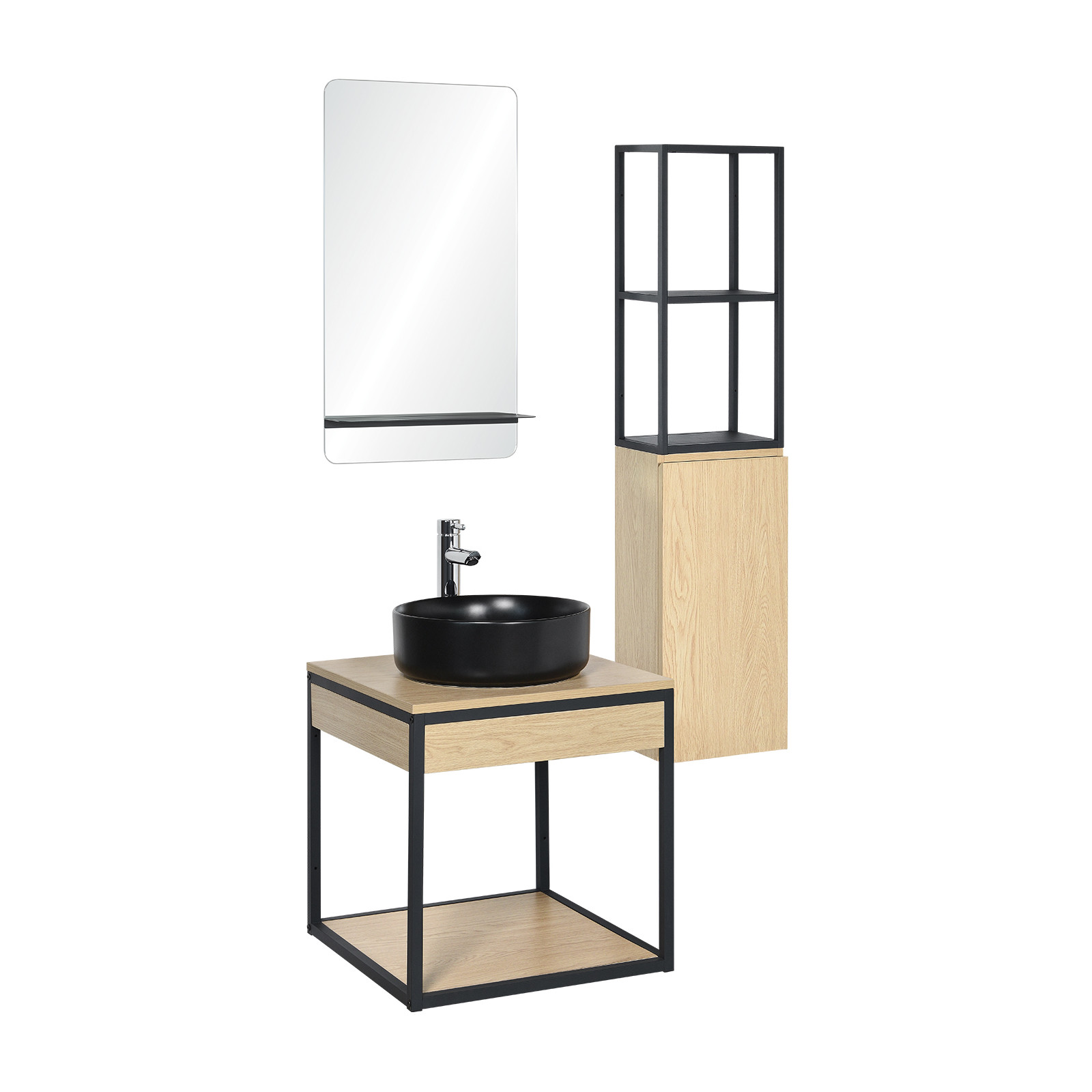 Meuble de salle de bain 50 cm avec colonne, miroir et vasque Meuble de salle de bain 50 cm avec colonne, miroir et vasque
