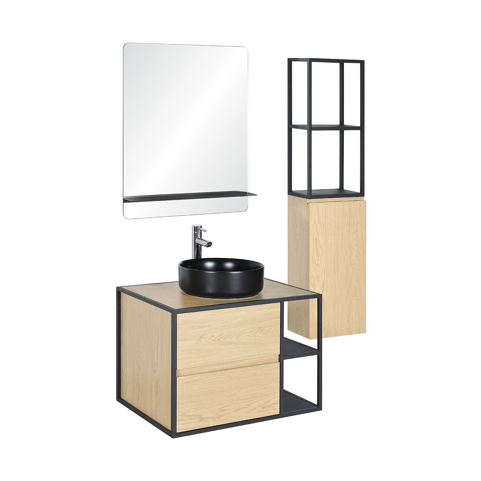 Meuble de salle de bain 70 cm avec colonne, miroir et vasque Meuble de salle de bain 70 cm avec colonne, miroir et vasque