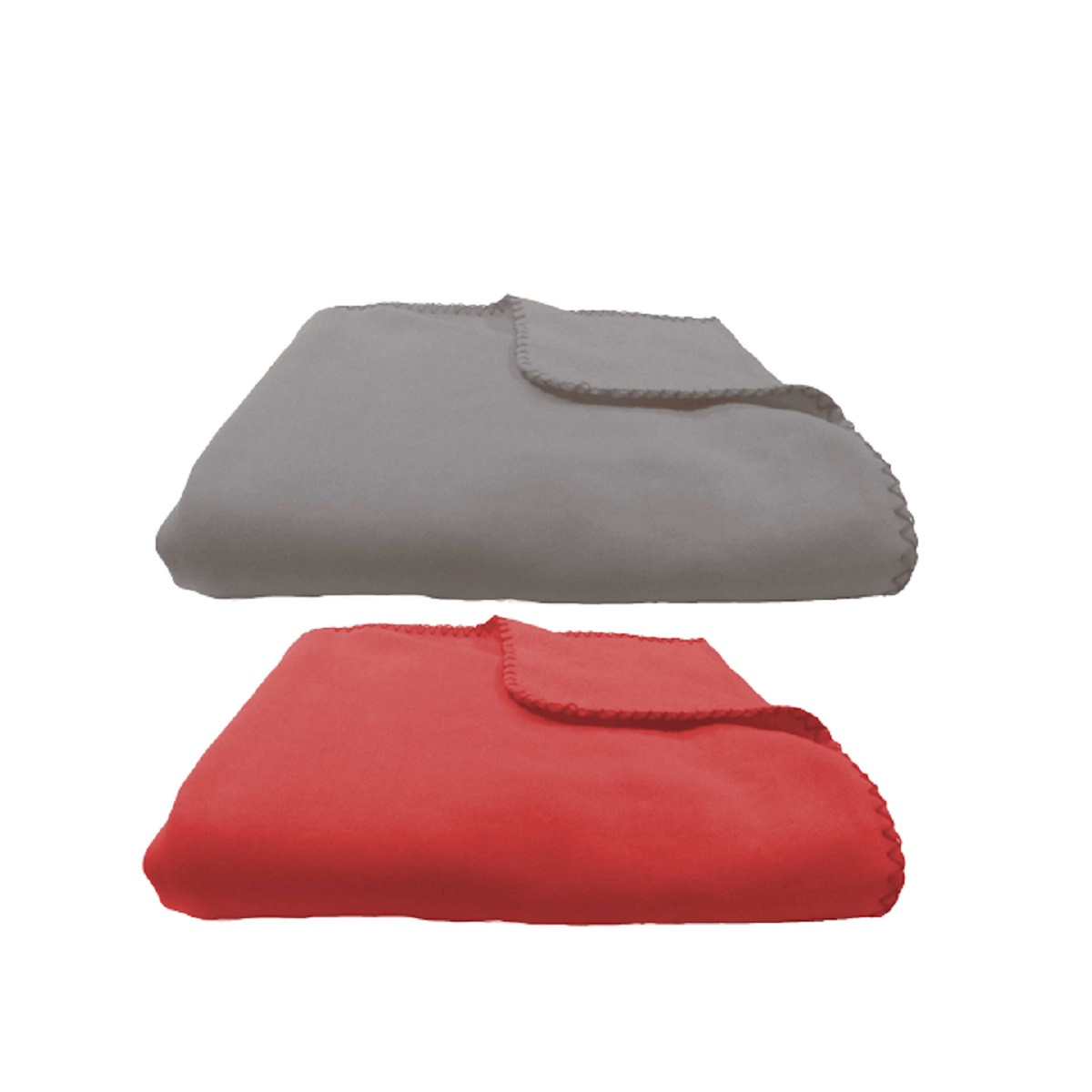 Lot 2 plaids gris et rouge polyester 130x150cm