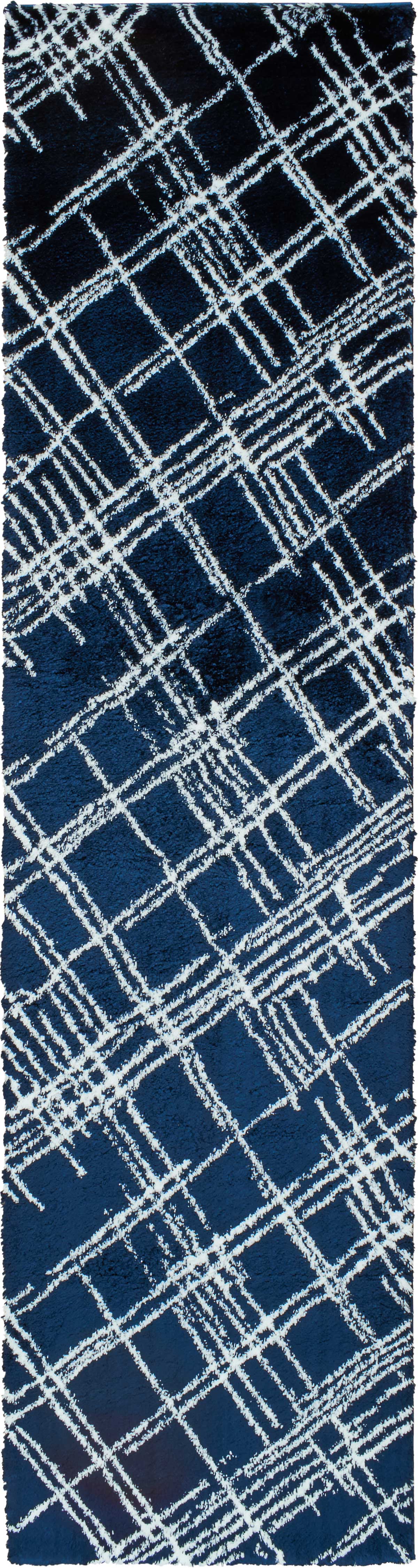Tapis shaggy abstrait motif géométrique bleu - 80x300 cm
