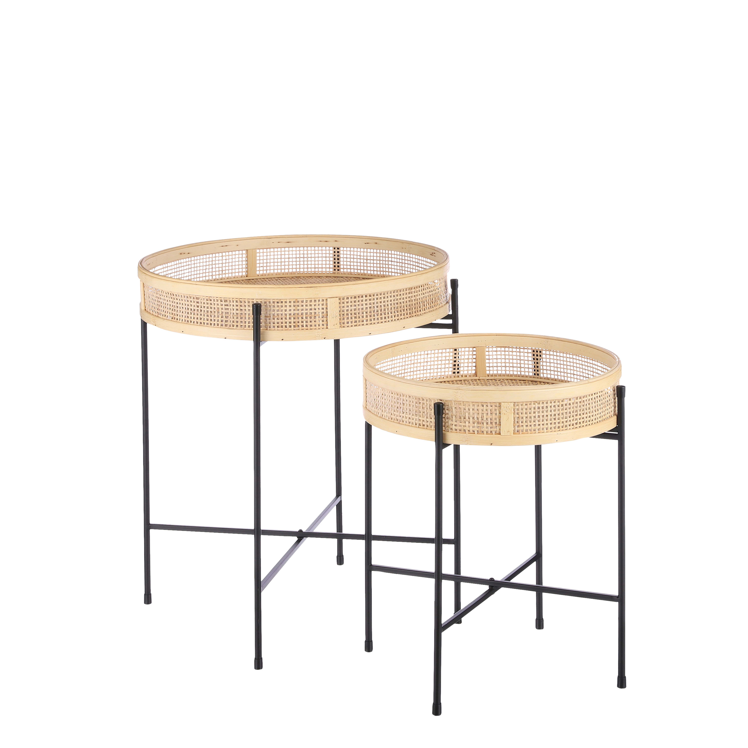 tables gigognes en métal noir et bambou h53 x 45 cm