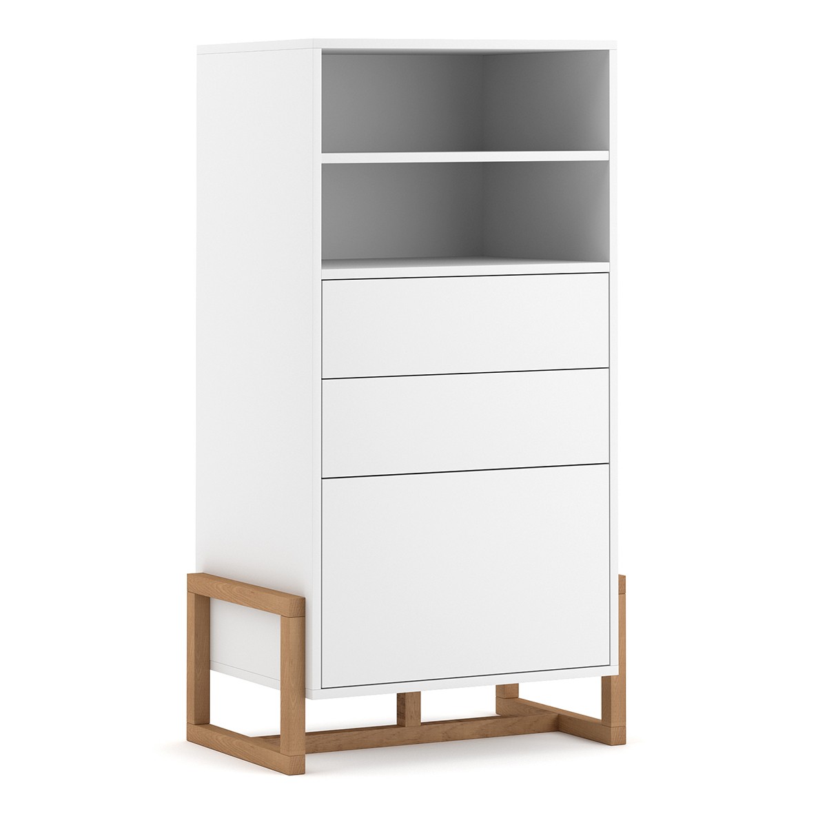Buffet haut 1 porte 2 tiroirs et pieds en hêtre massif L63 cm – Blanc