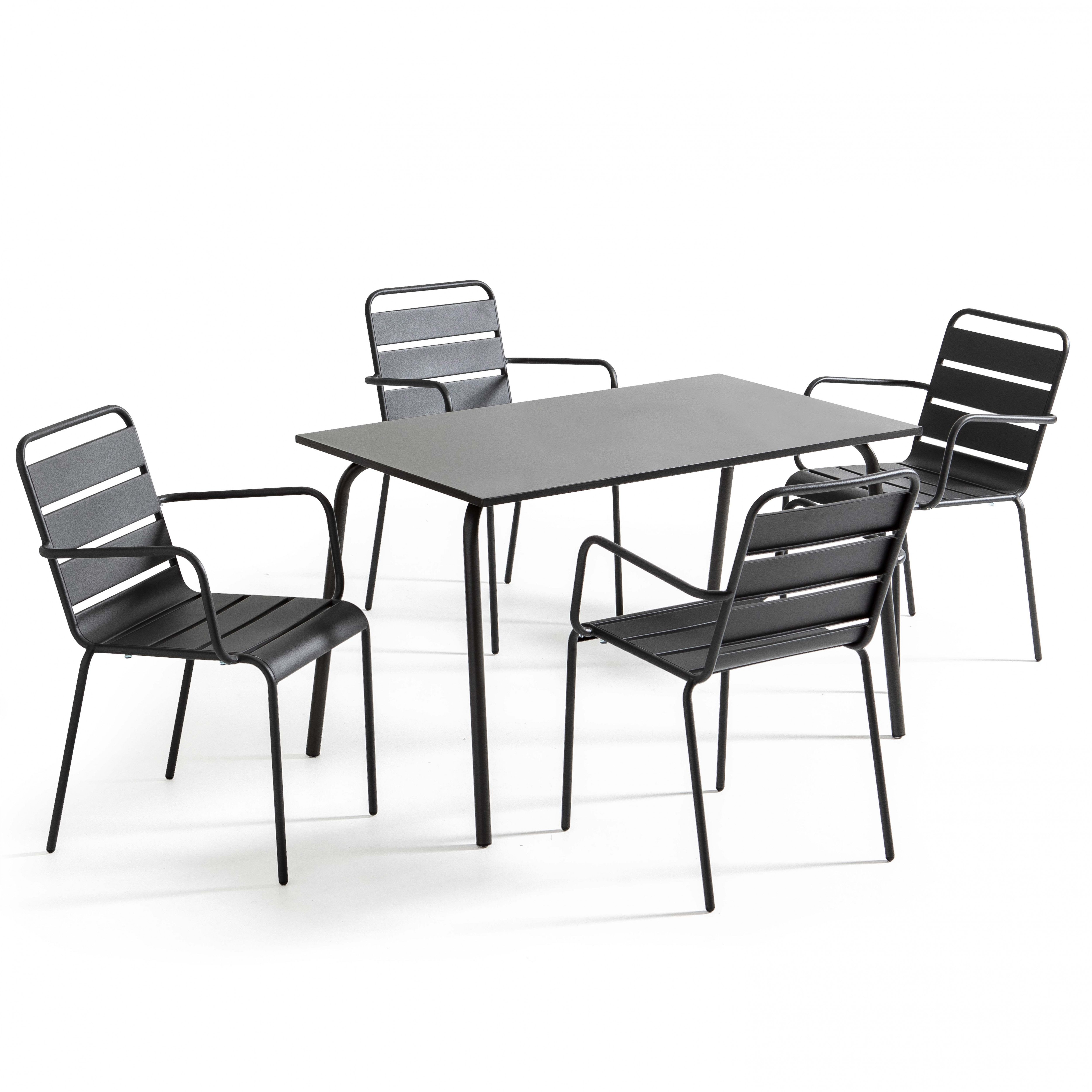 Ensemble table de jardin et 4 fauteuils en métal anthracite