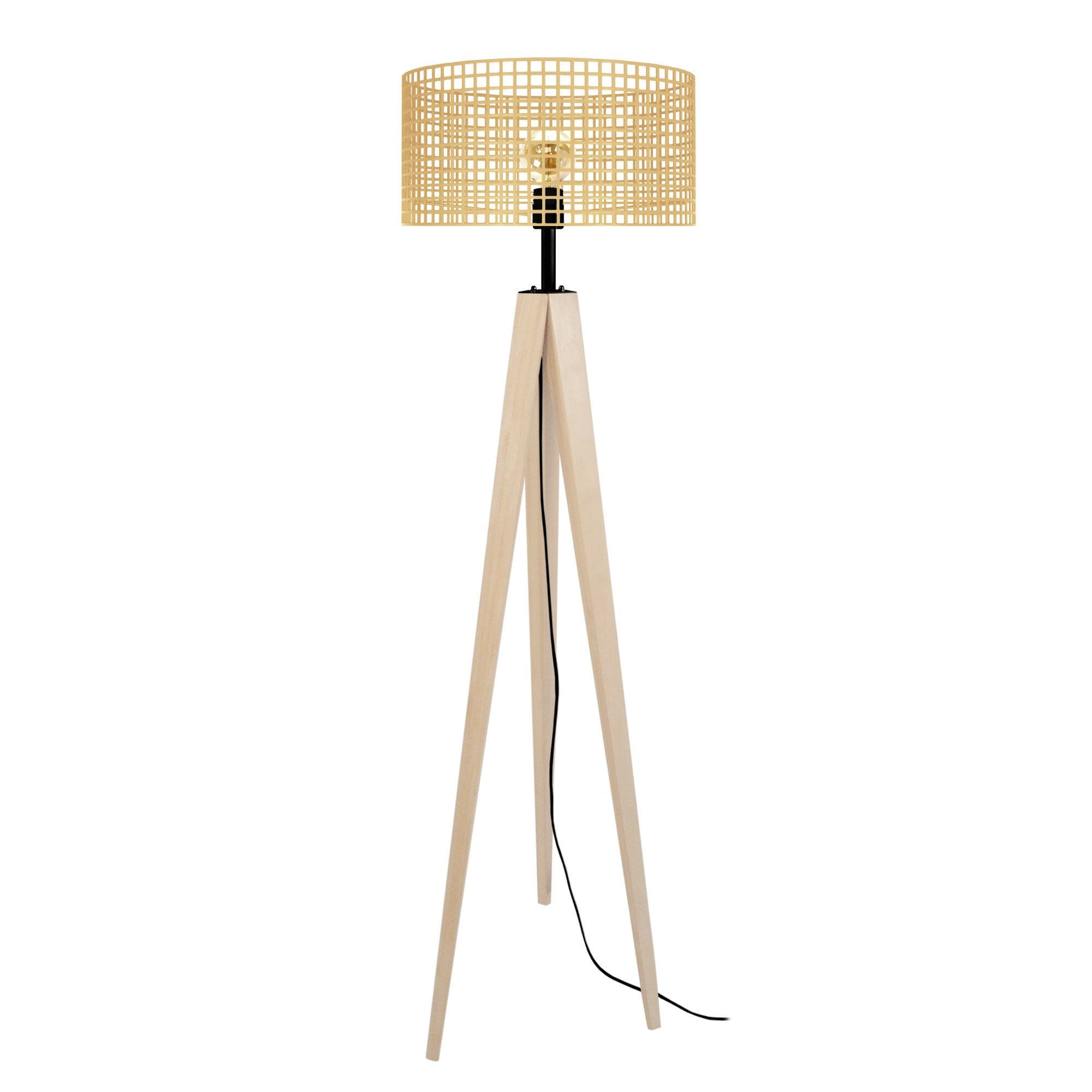 Lampadaire bois  naturel et jaune pastel