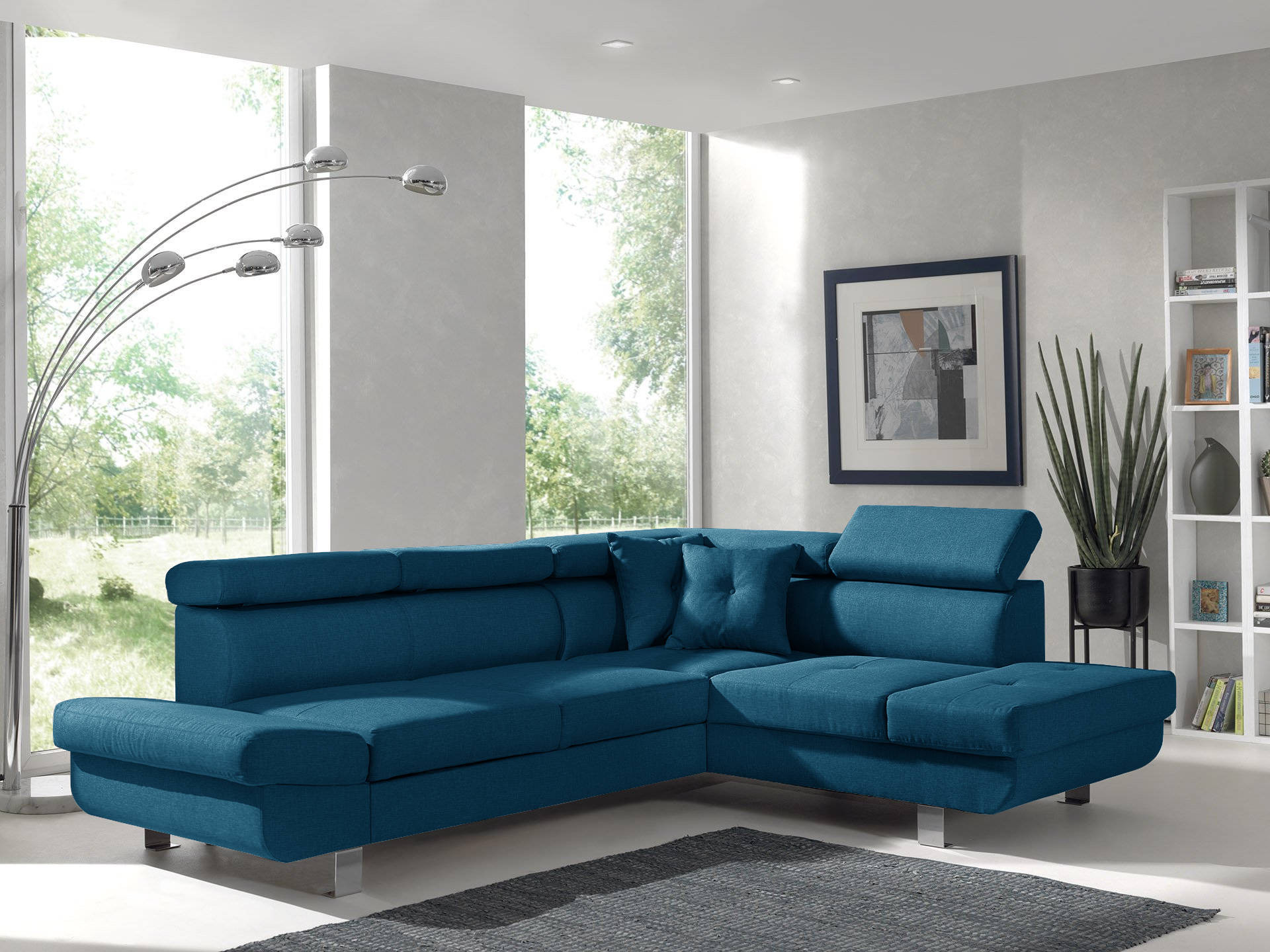 Canapé d'angle droit convertible 5 places Tissu Bleu canard - Vue supplémentaire 1