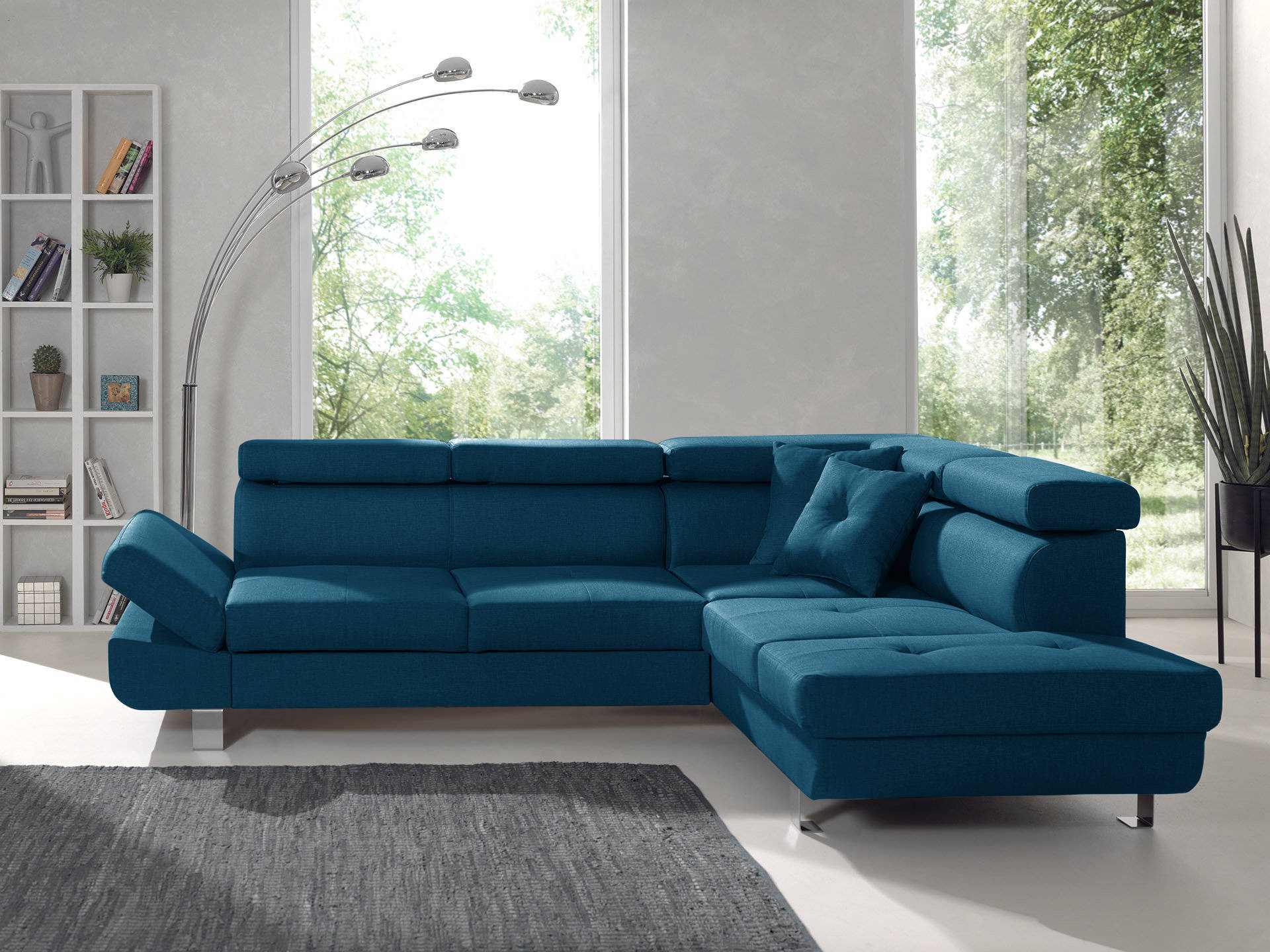 Canapé d'angle droit convertible 5 places Tissu Bleu canard - Vue supplémentaire 2