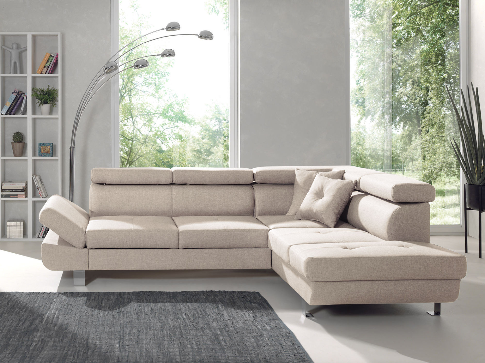 Canapé d'angle convertible 5 places Tissu Beige - Vue supplémentaire 2