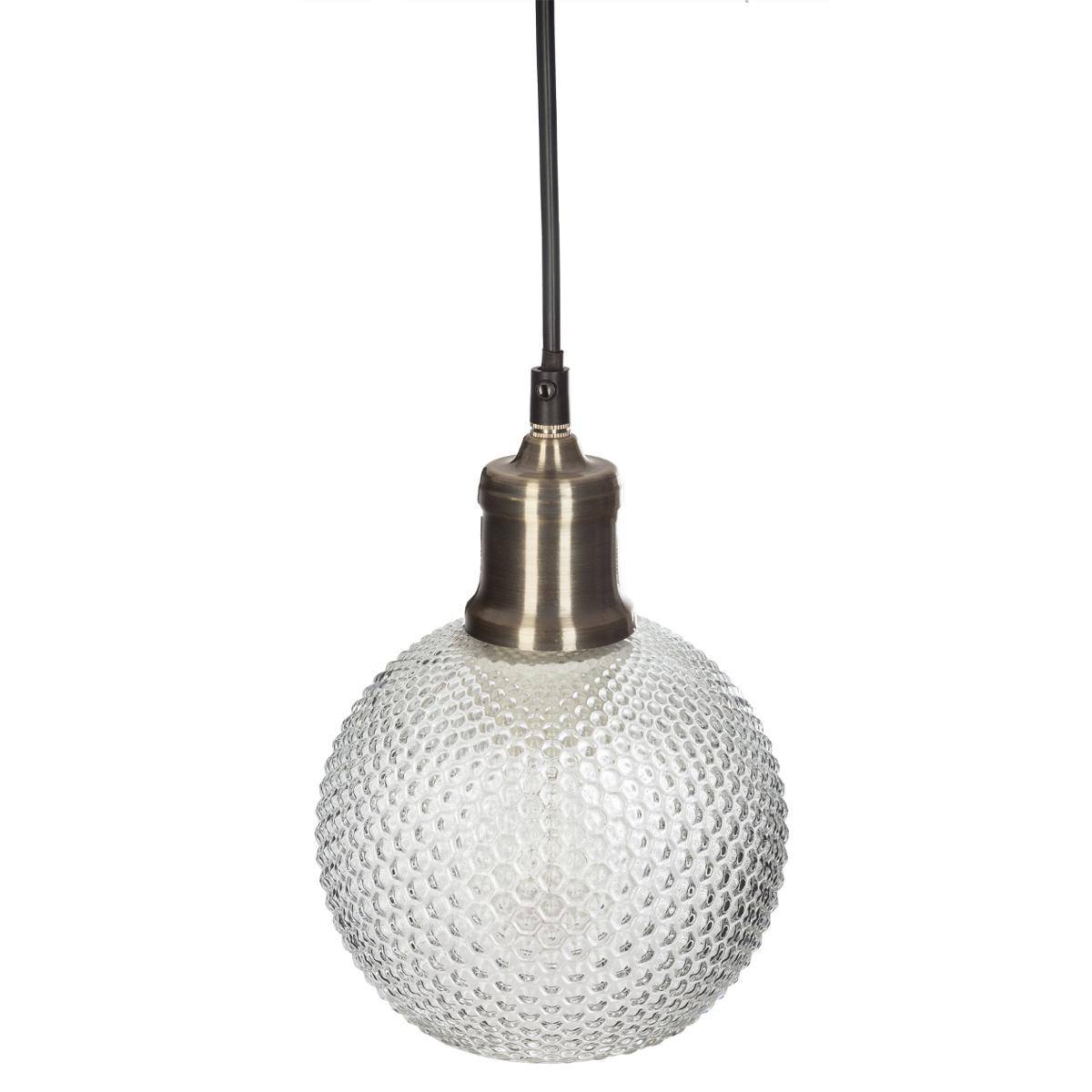 Suspension boule verre strié D15cm