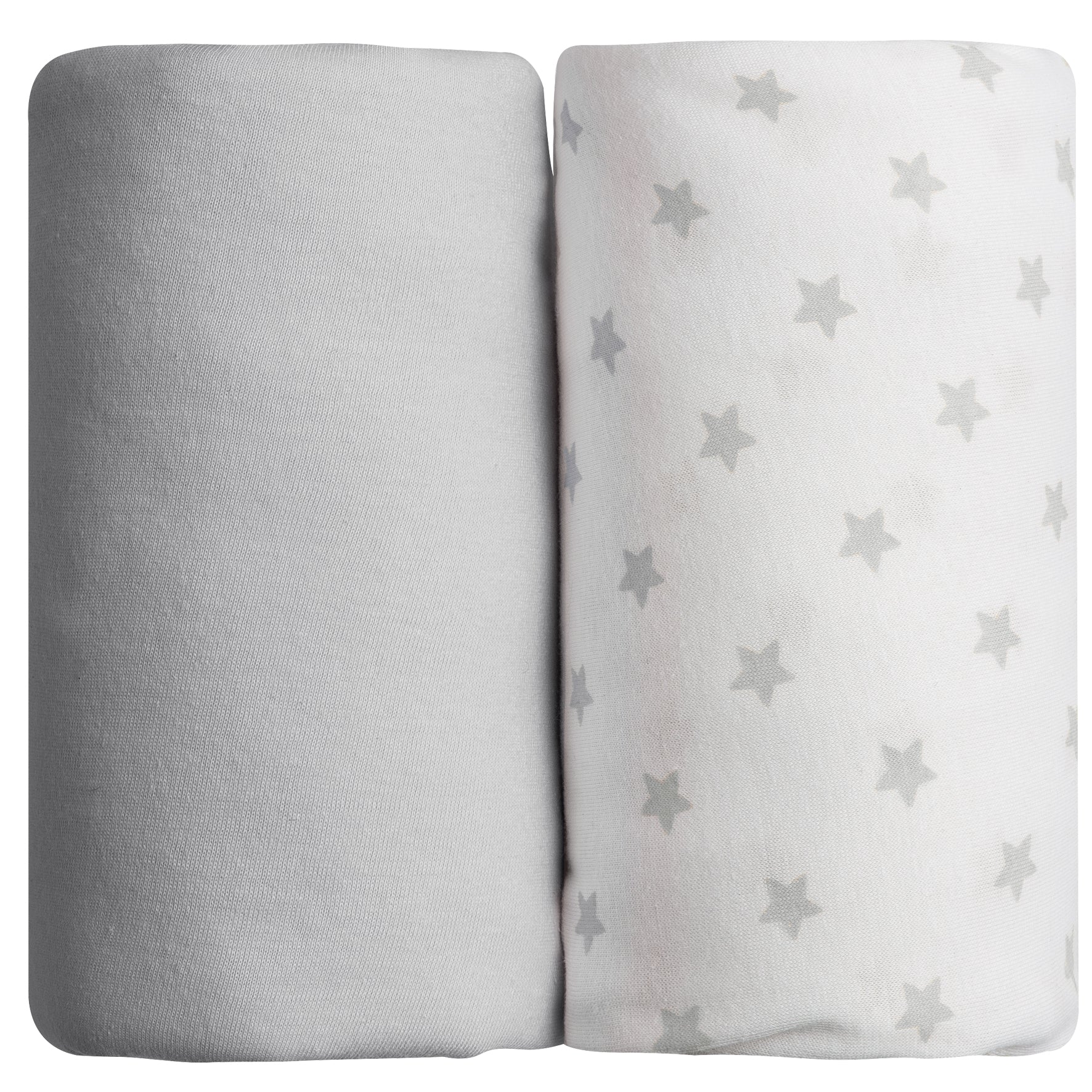 lot de 2 draps housses bébé en coton gris et imprimé étoiles 70x140 cm
