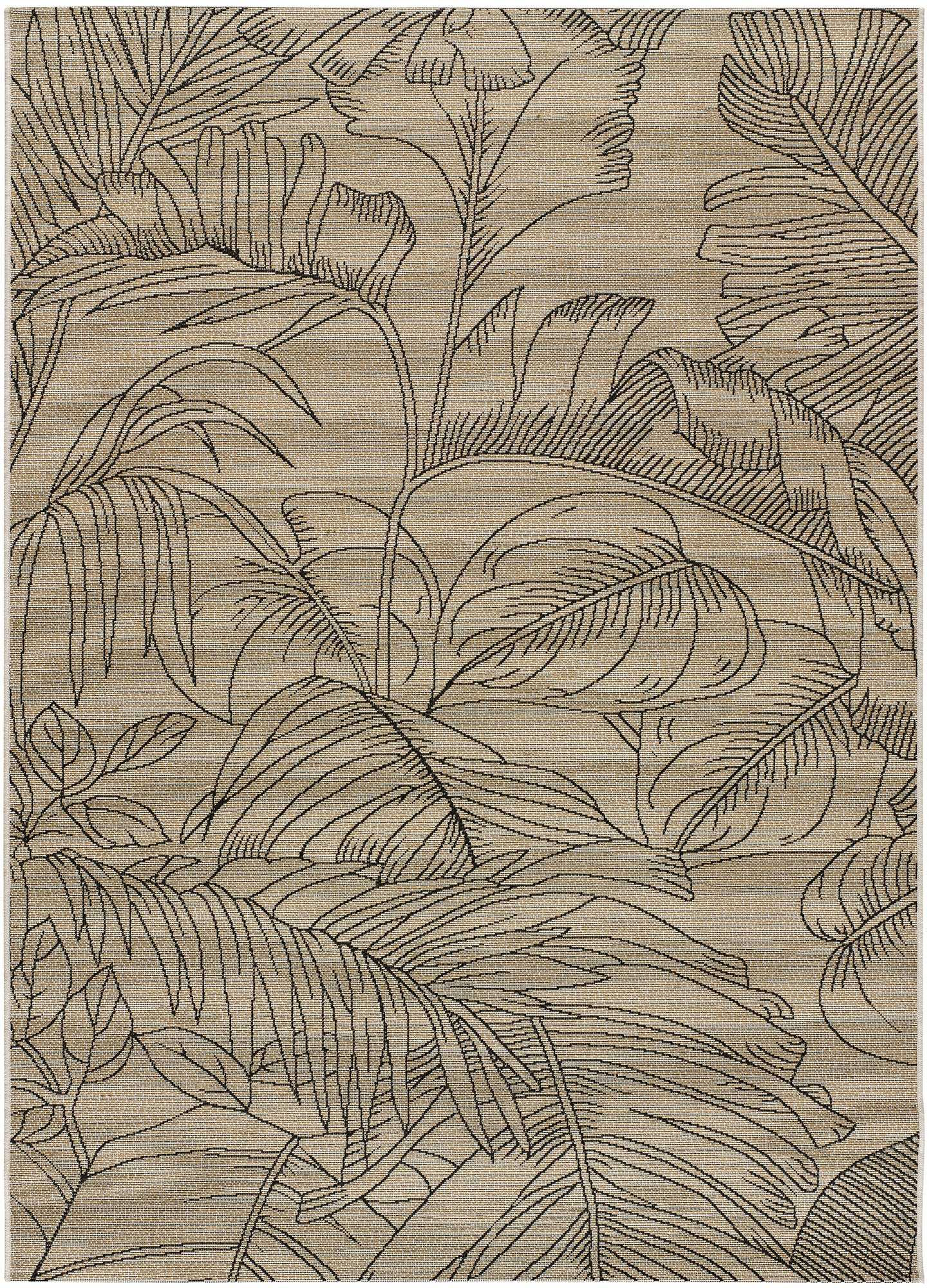 Tapis de jute à motifs tropicals en noir, 60x110 cm