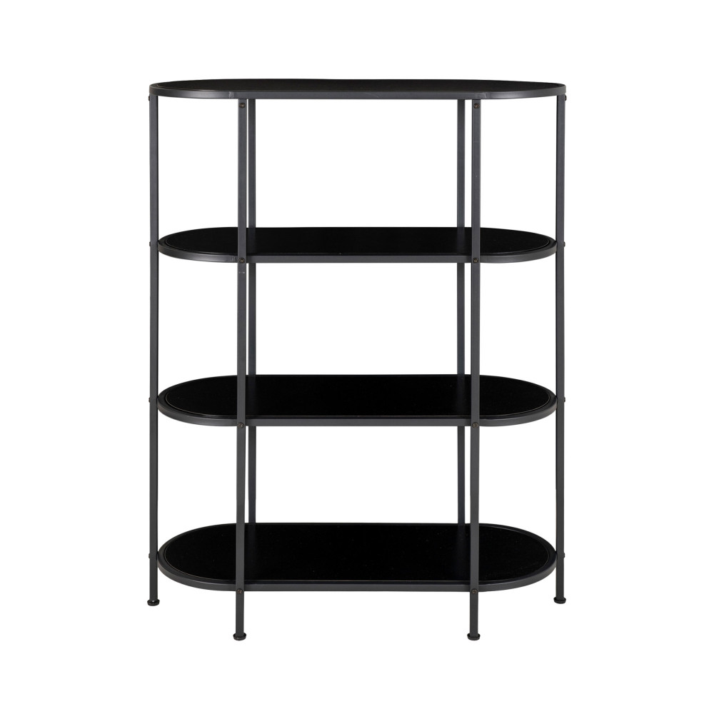 Etagère ovale avec 4 tablettes et contour en métal noir