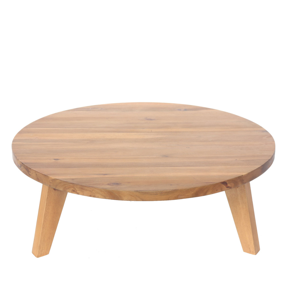 Table basse en bois d&rsquo;acacia ø80cm – Bois clair