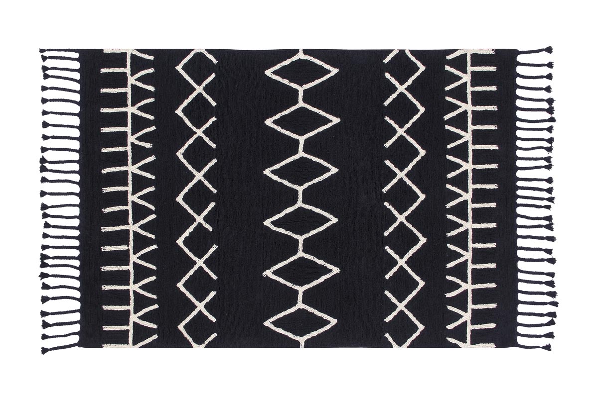 Tapis ethnique design en coton noir 140x200