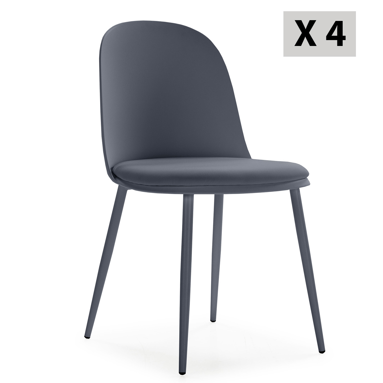 Lot de 4 chaises bleus, pieds en métal et assise rembourrée