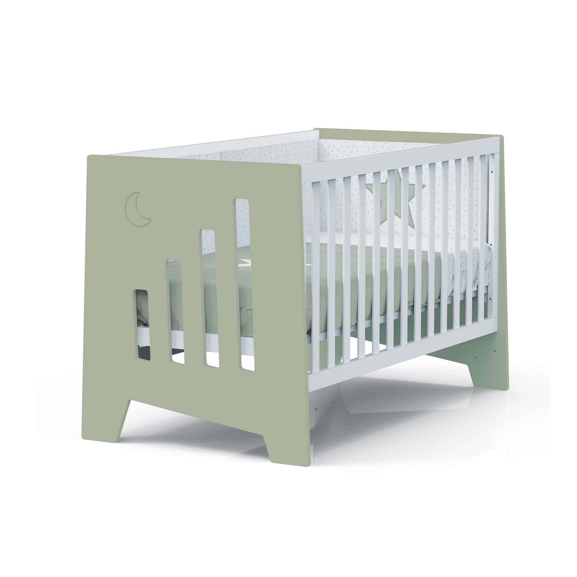 Lit bébé - bureau (2en1) 70x140 cm en vert olive