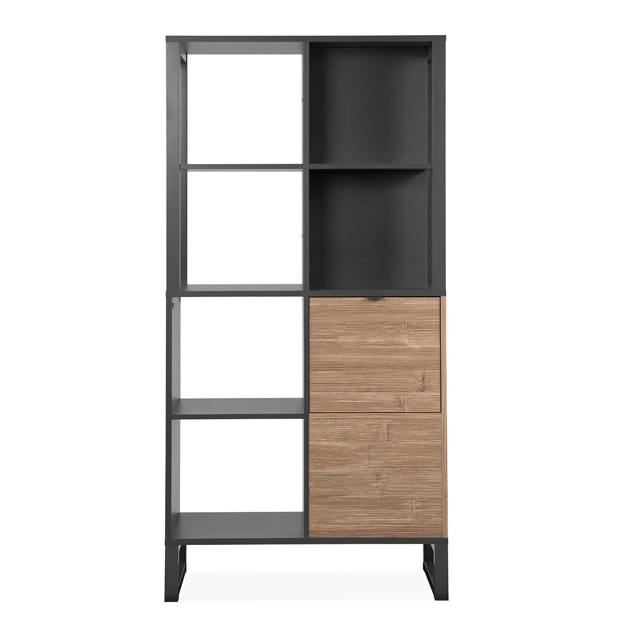 Etagères 2 portes, 4 niches – L83,5 cm – Chêne artisan / gris