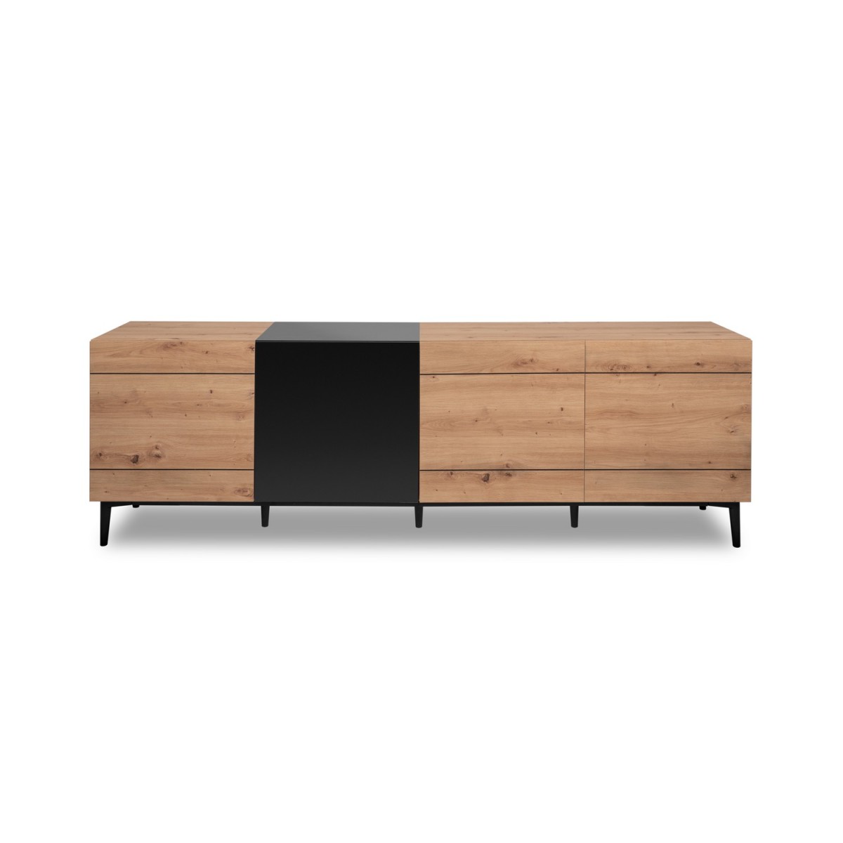 Buffet Bas 4 Portes L200 cm – Décor bois et noir