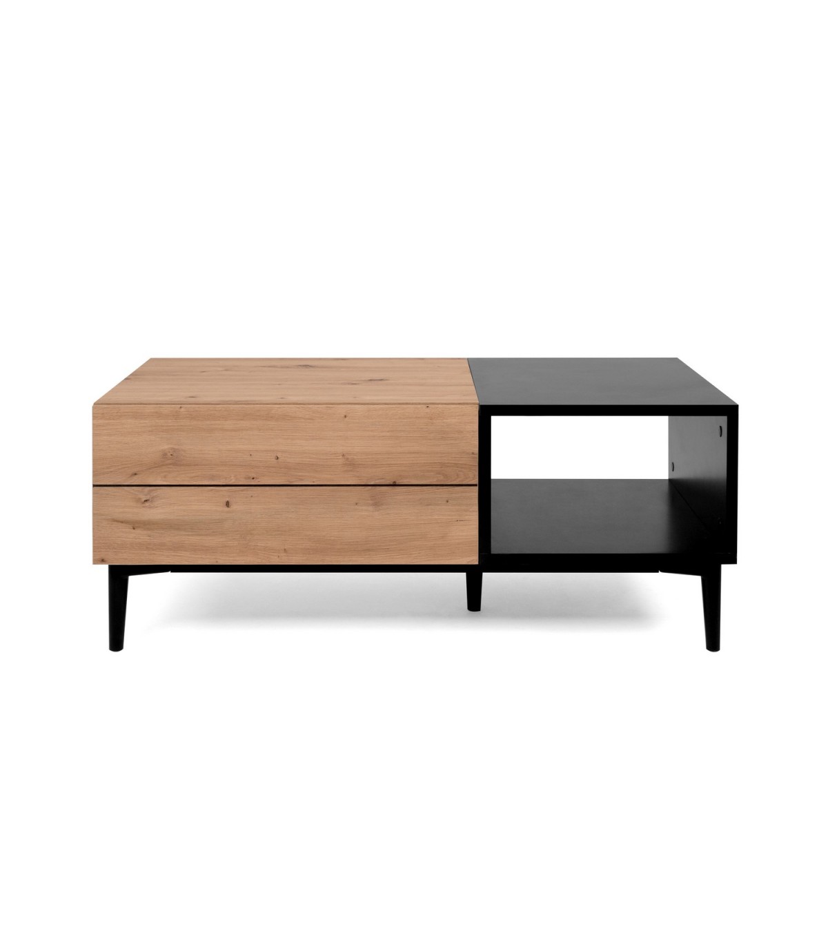 table basse 1 tiroir l100 cm - décor bois clair et noir
