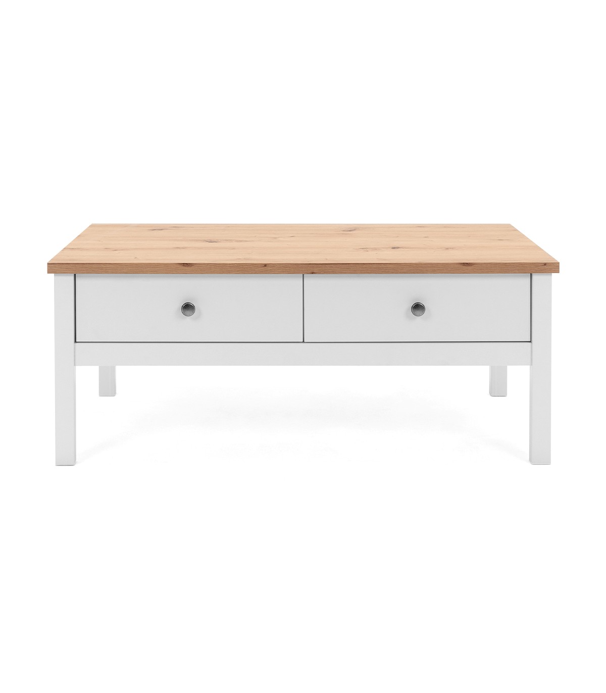table basse 2 tiroirs l100 cm - décor blanc et bois