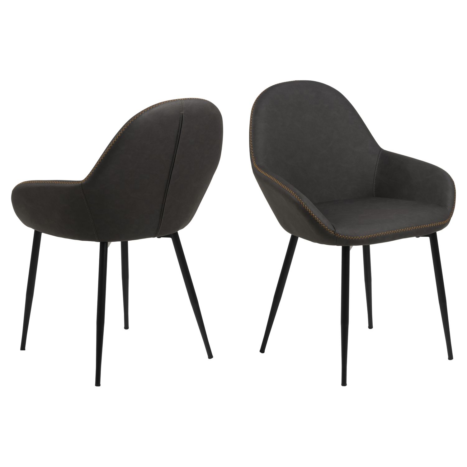 Lot de 2 chaises de salle à manger candice avec accoudoirs orange