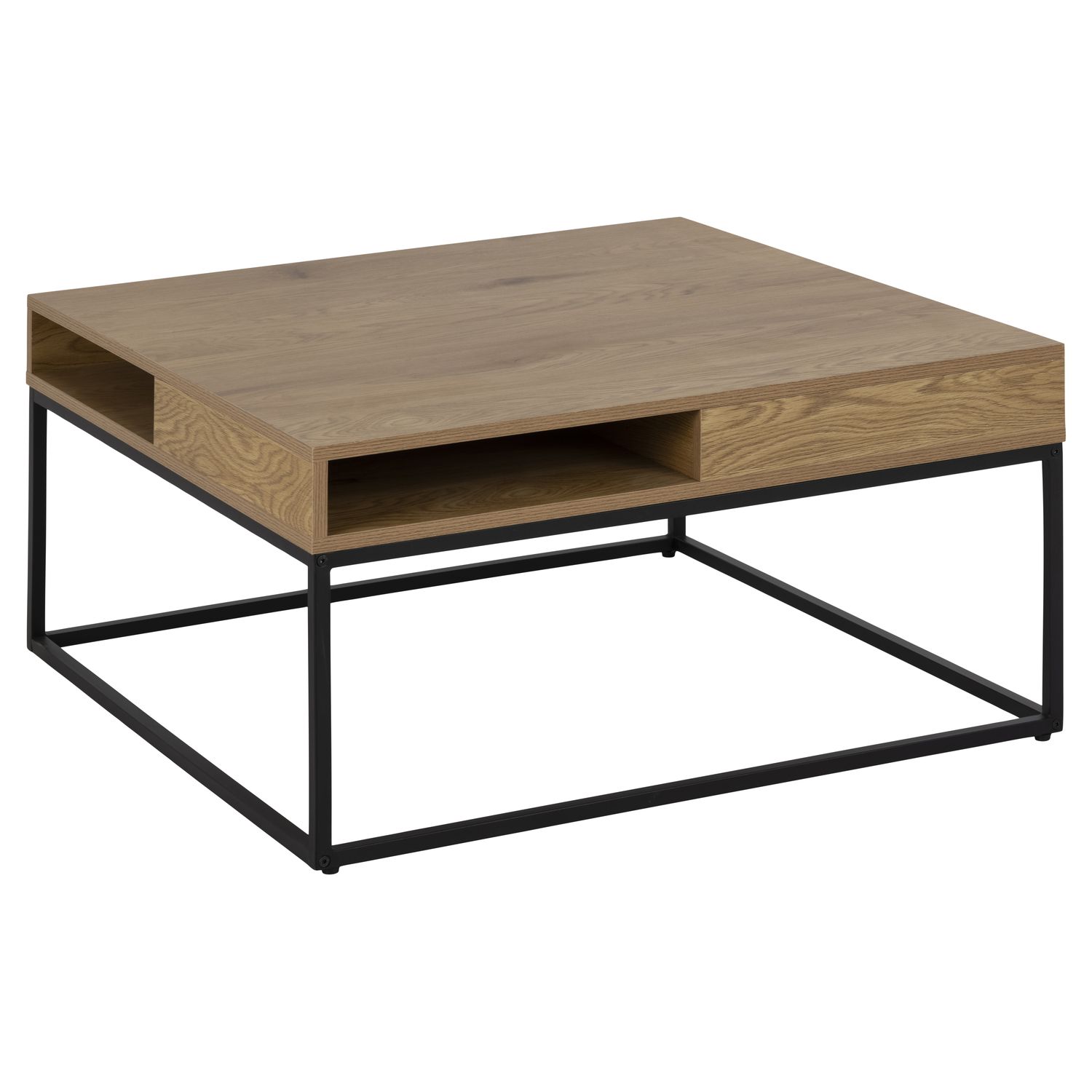 Table basse 2 niches ouvertes en métal et mdf marron