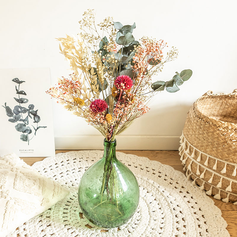 Bouquet de fleurs séchées pour dame jeanne chardons roses